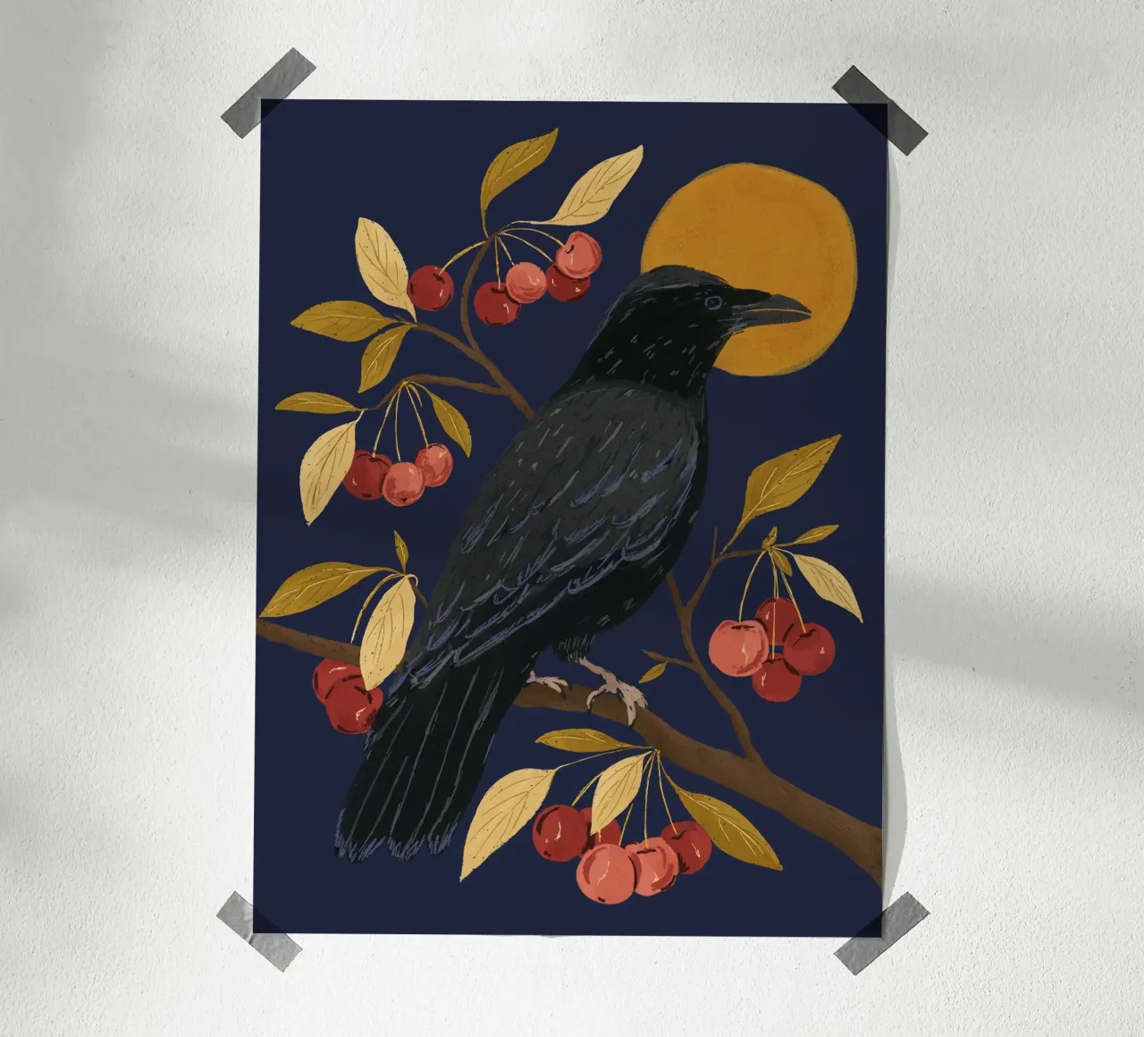 Corvo su un ciliegio carta hahnemühle da modeern