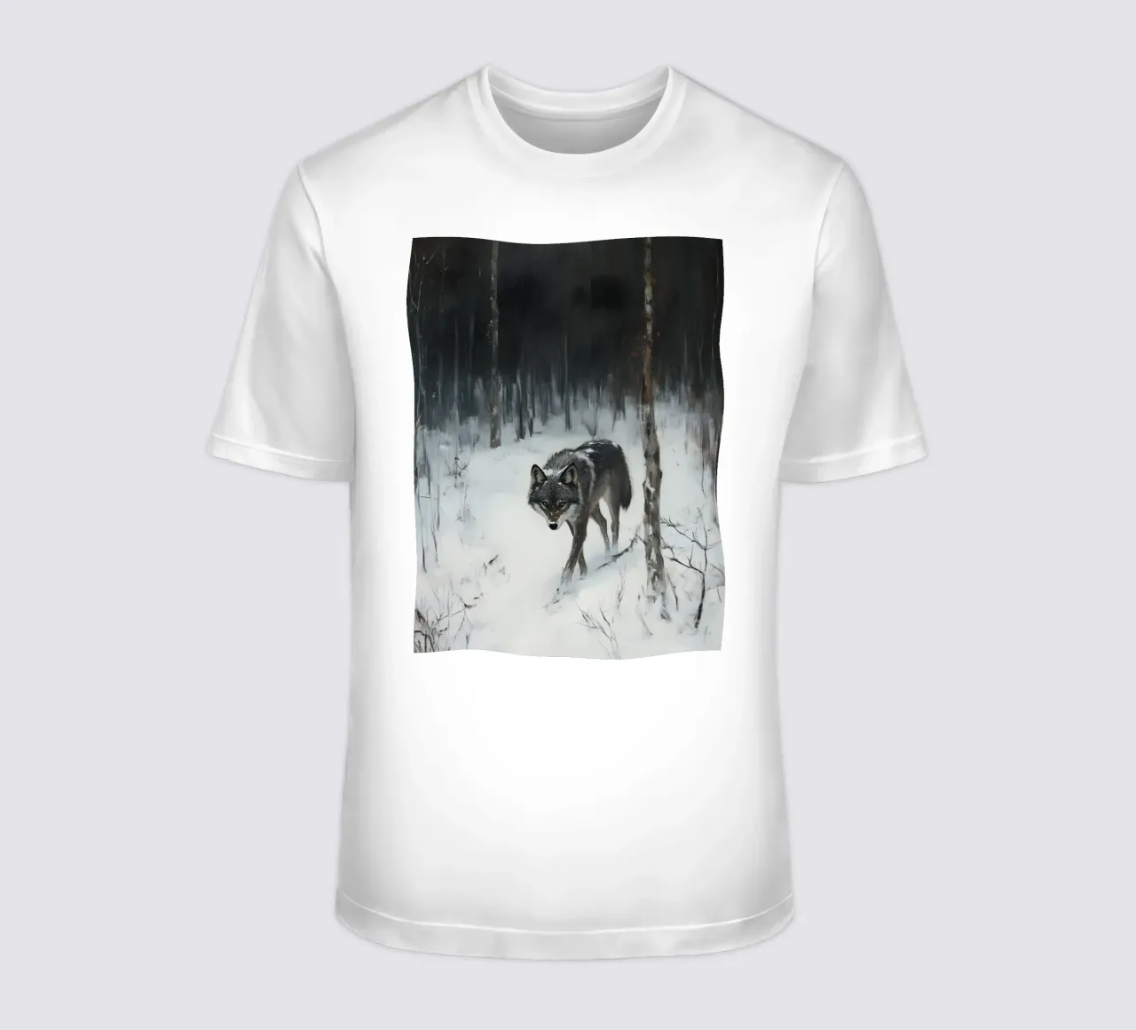 Lupo nero in una foresta invernale innevata - Mistico t-shirt da Studio Vibe