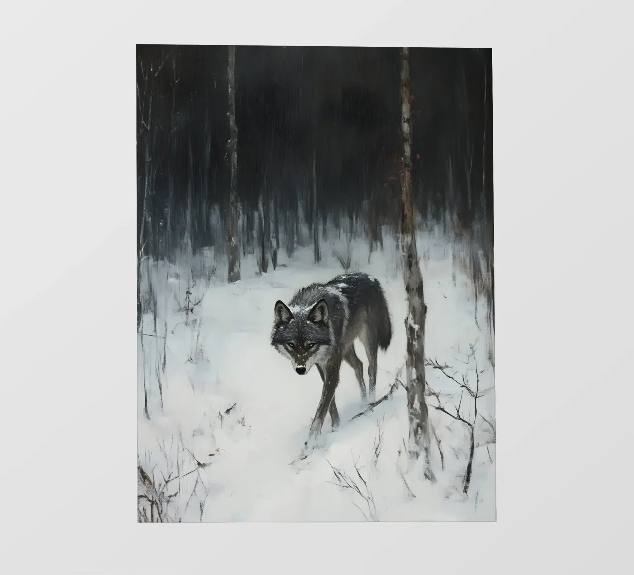 Lupo nero in una foresta invernale innevata - Mistico telo in pvc da Studio Vibe