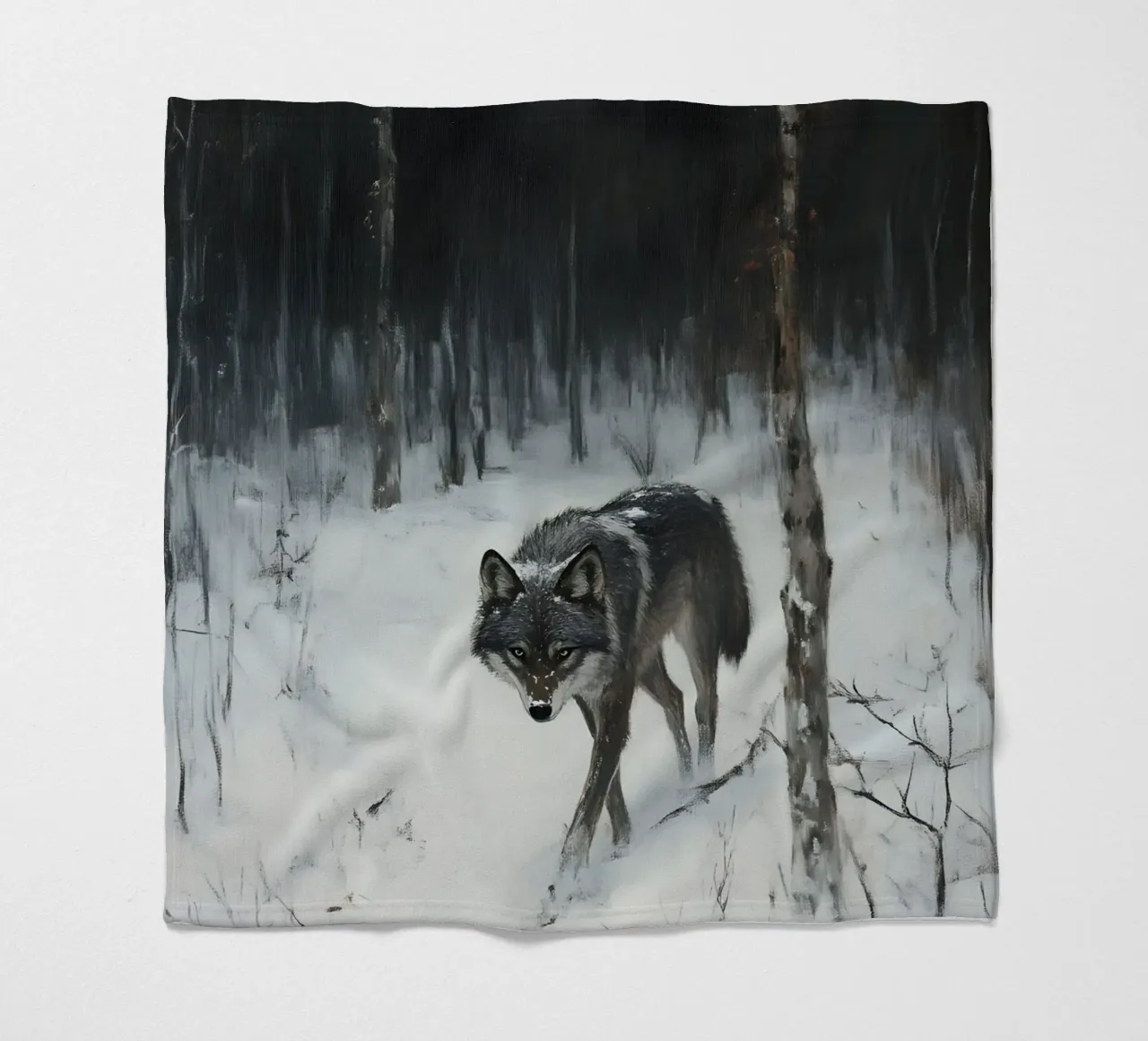 Lupo nero in una foresta invernale innevata - Mistico coperta in pile da Studio Vibe