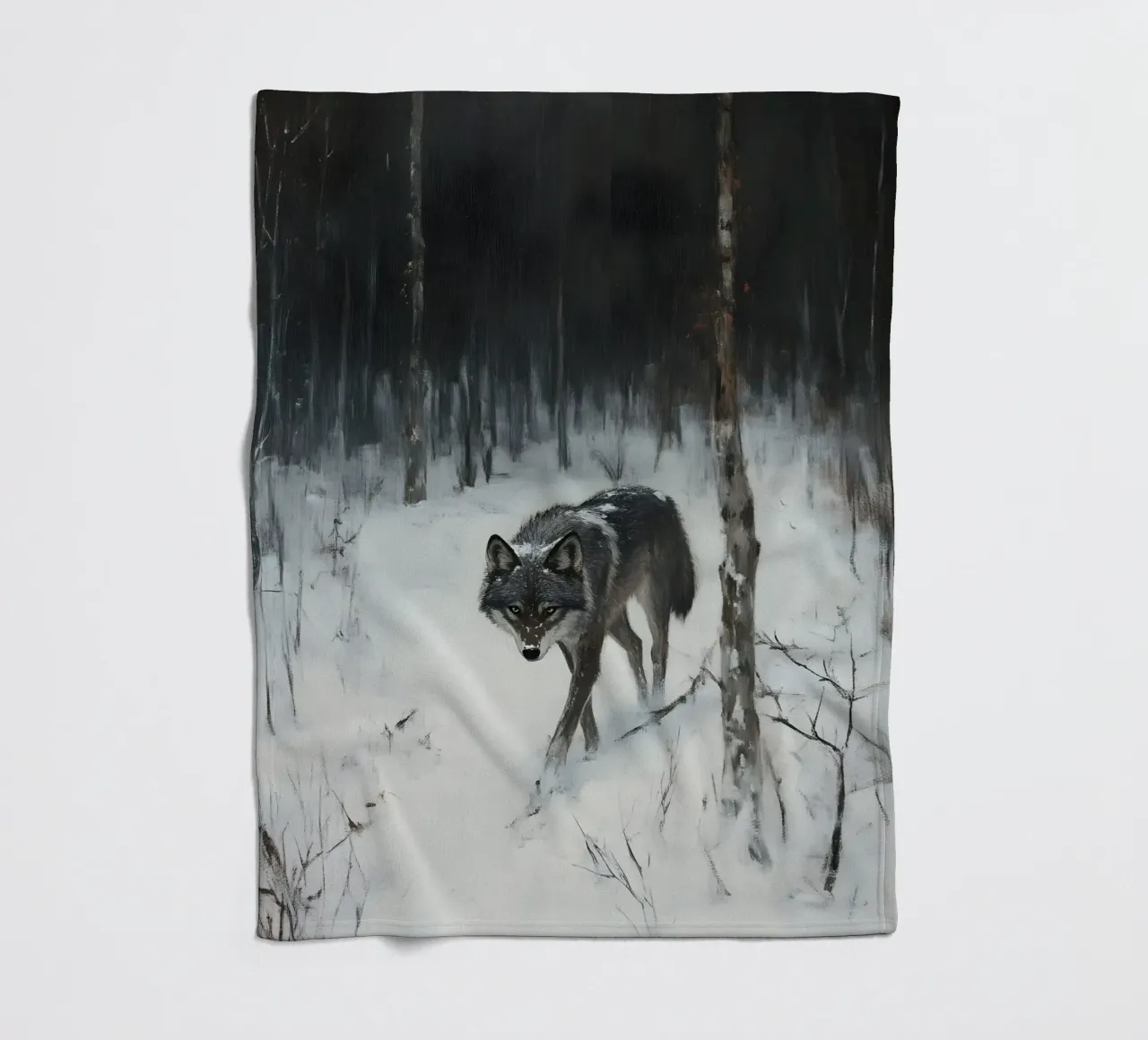 Lupo nero in una foresta invernale innevata - Mistico coperta in pile da Studio Vibe