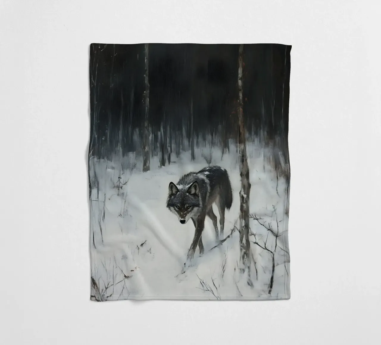 Lupo nero in una foresta invernale innevata - Mistico coperta in pile da Studio Vibe
