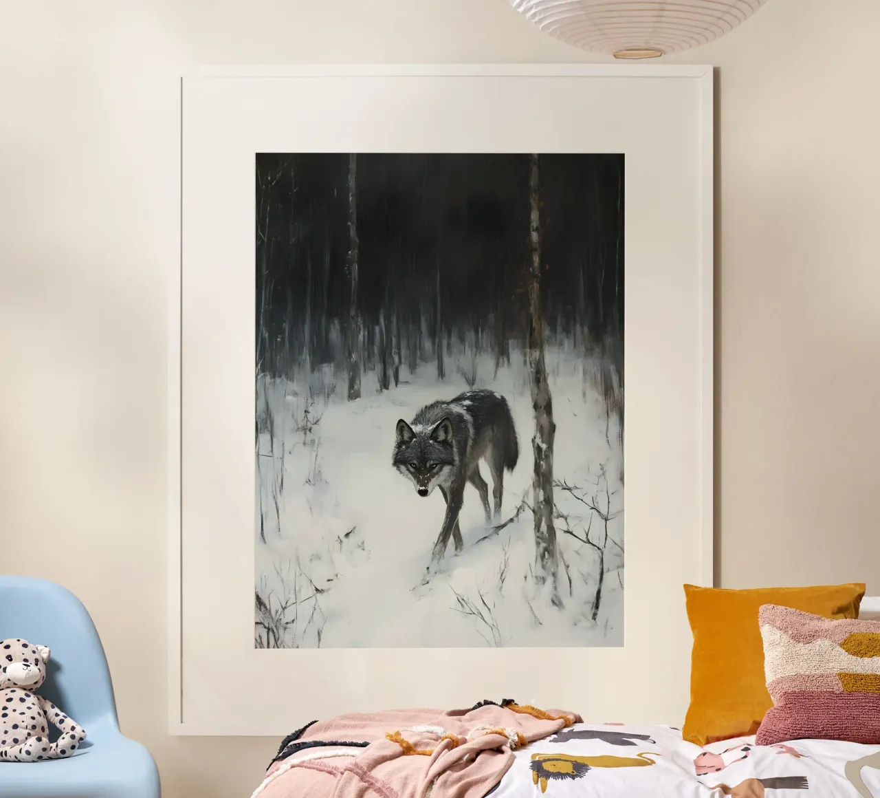 Lupo nero in una foresta invernale innevata - Mistico carta hahnemühle da Studio Vibe