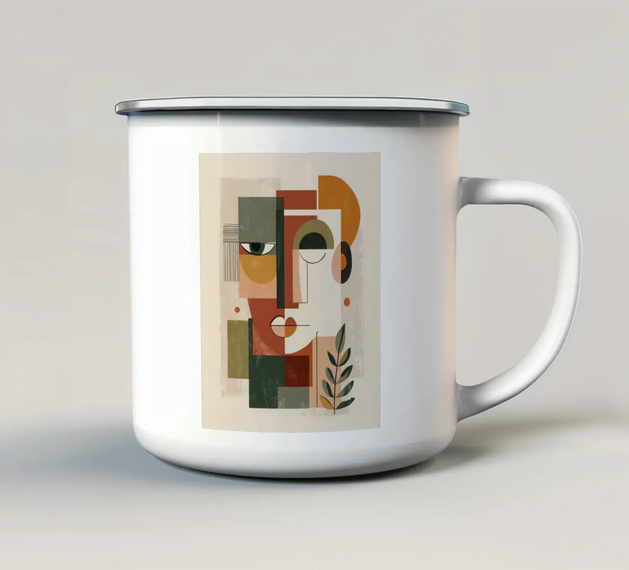 Poster con ritratto cubista astratto in colori caldi e terrosi tazza in smalto da Artbyvo
