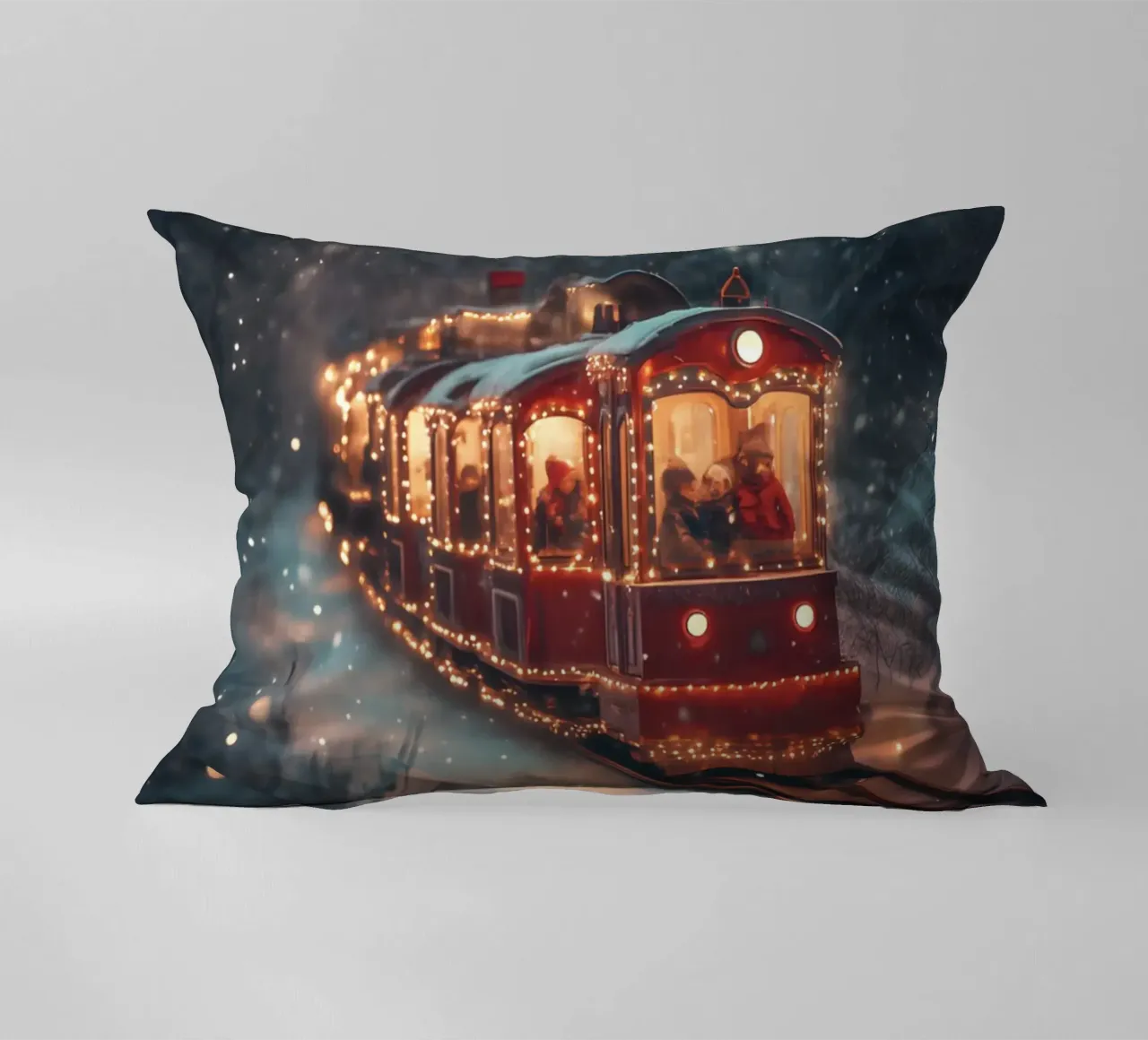 Magico treno di Natale nella foresta invernale innevata cuscino da Studio Vibe