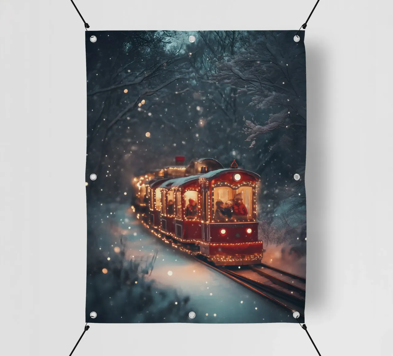 Magico treno di Natale nella foresta invernale innevata telo in pvc da Studio Vibe
