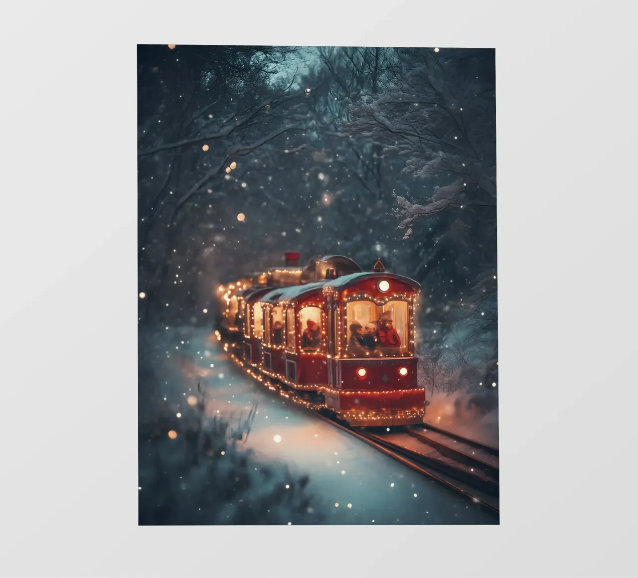 Magico treno di Natale nella foresta invernale innevata telo in pvc da Studio Vibe