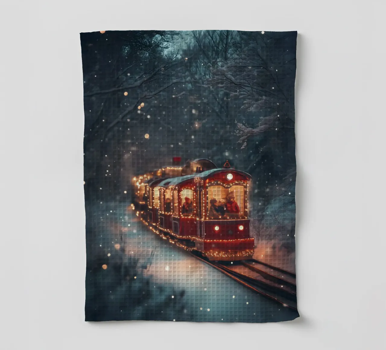 Magico treno di Natale nella foresta invernale innevata canovaccio da cucina da Studio Vibe