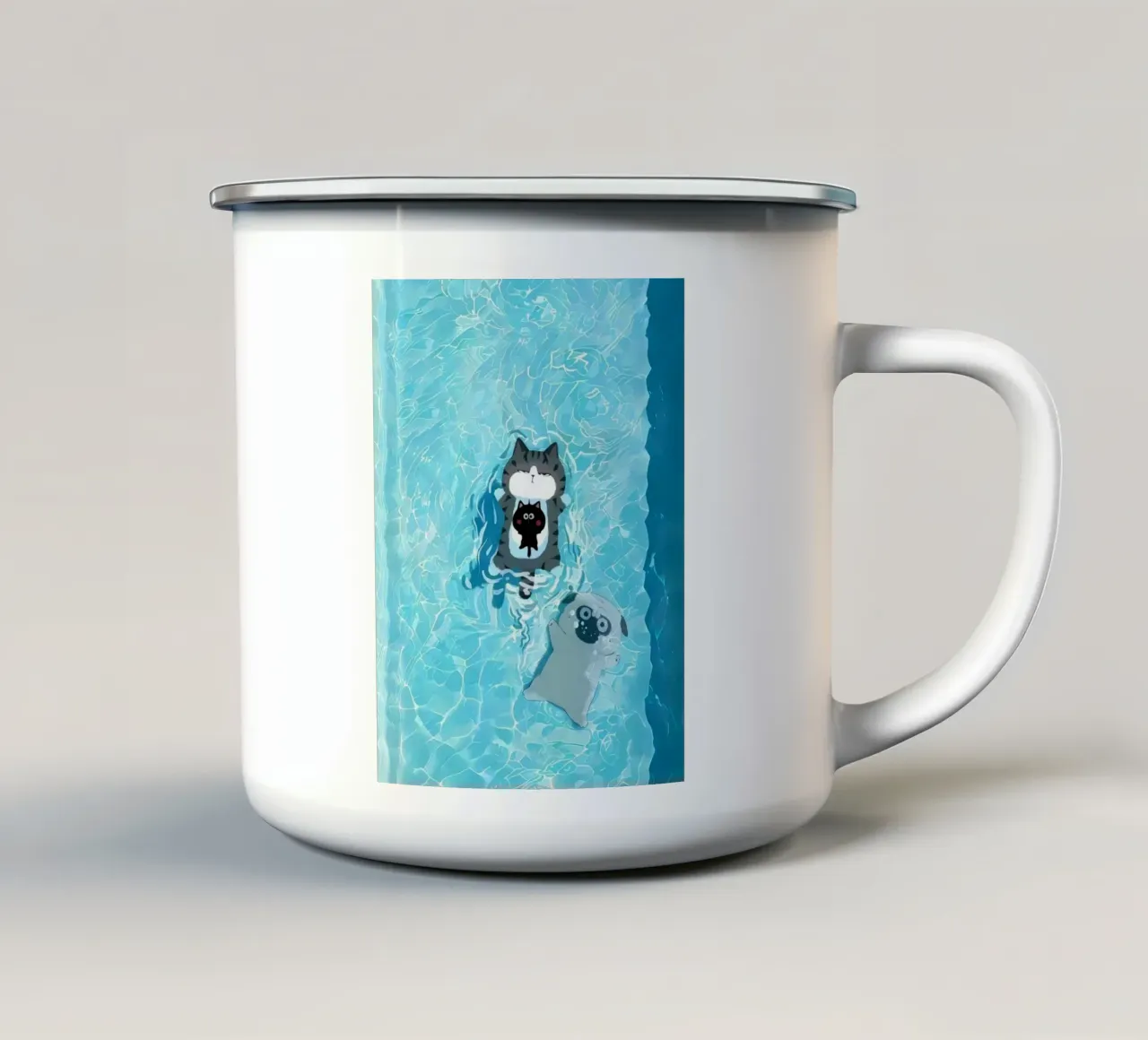 cat and dog playing on water tazza in smalto da Grant