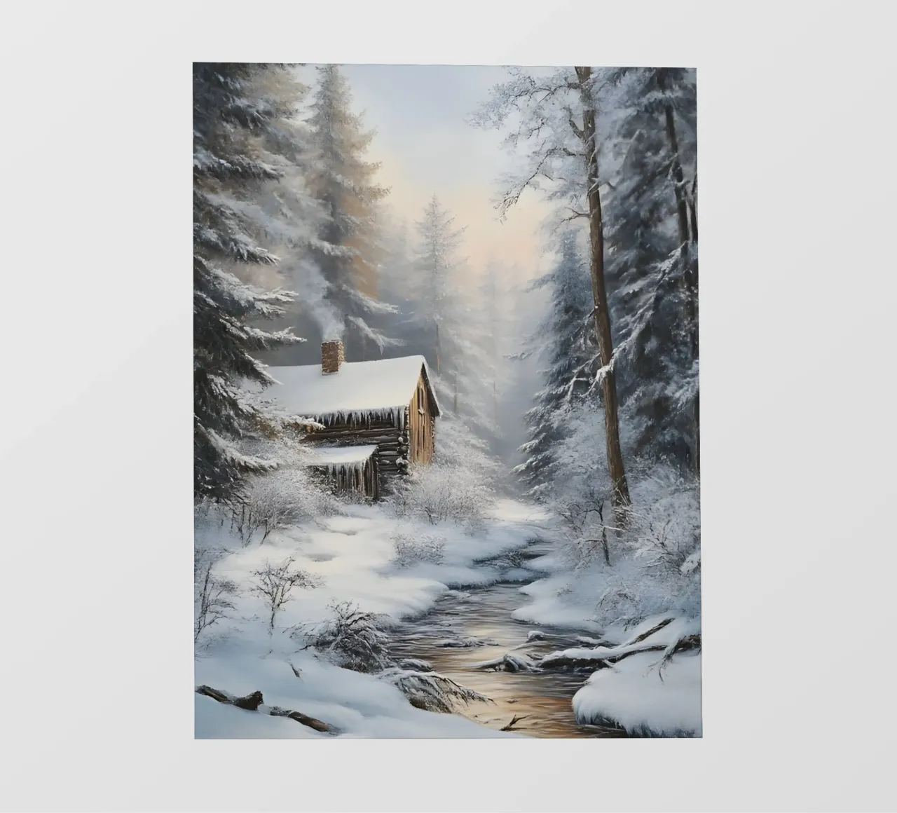 Poster invernale con capanna in un bosco innevato telo in pvc da Studio Vibe