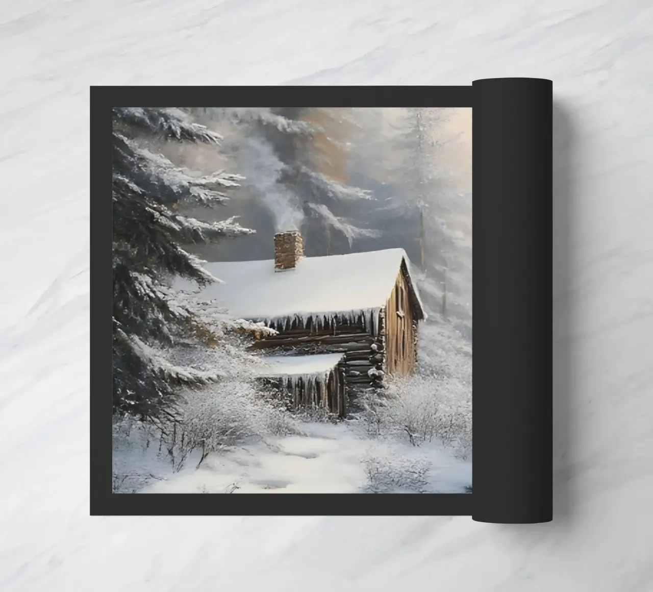 Poster invernale con capanna in un bosco innevato zerbino da Studio Vibe