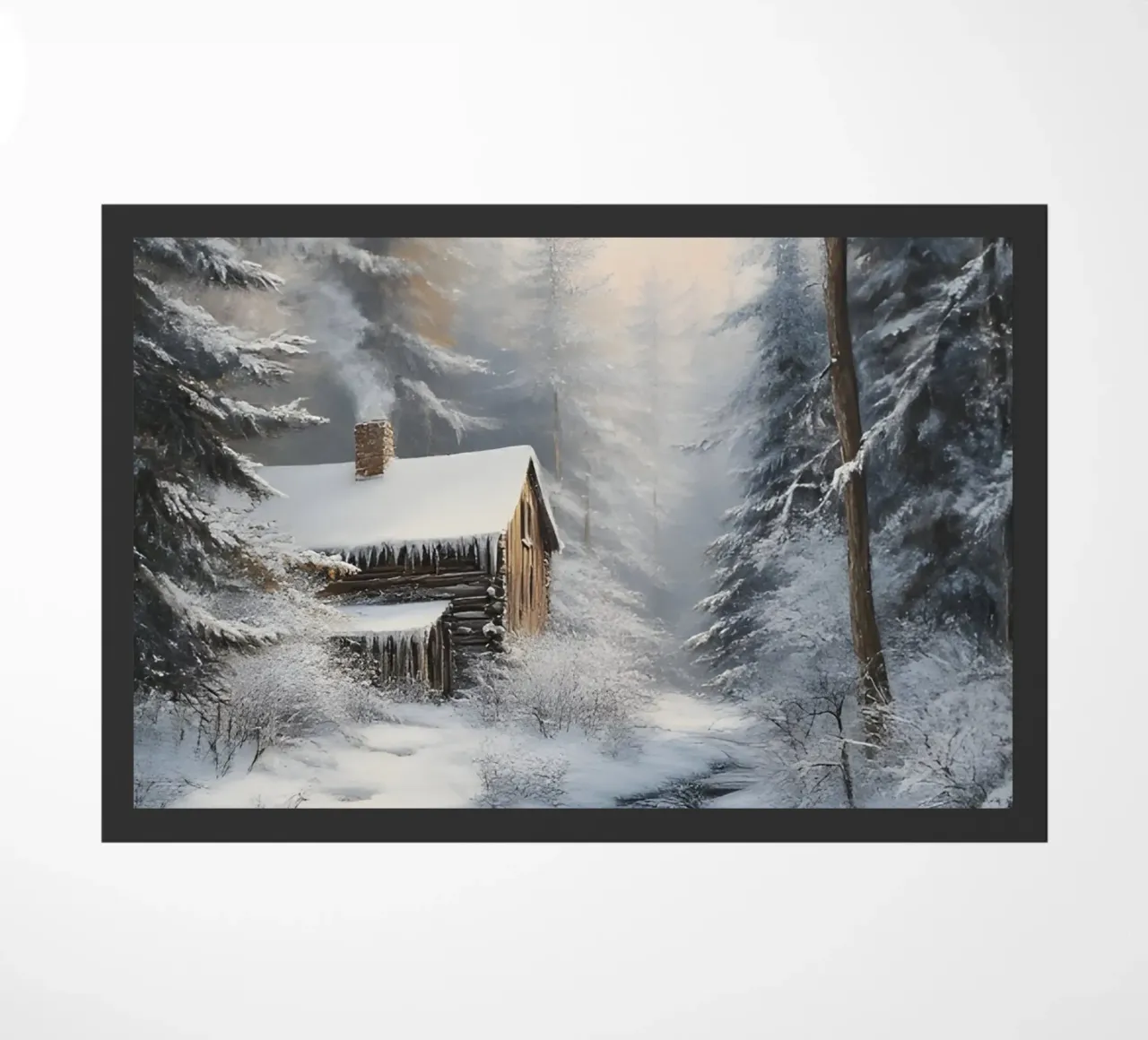 Poster invernale con capanna in un bosco innevato zerbino da Studio Vibe