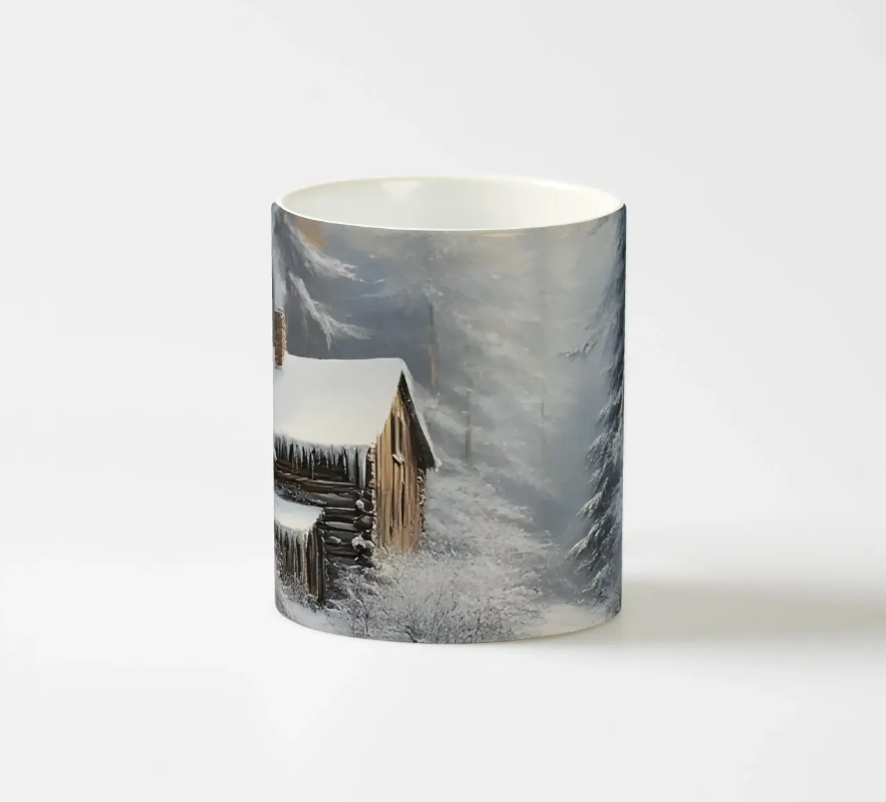 Poster invernale con capanna in un bosco innevato tazza in ceramica da Studio Vibe