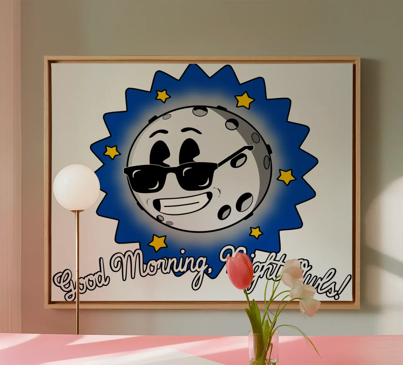 Goedemorgen Nachtbrakers Grappig Schattig Cool Nachtleven Maan canvas met Baklijst van sillyindustries