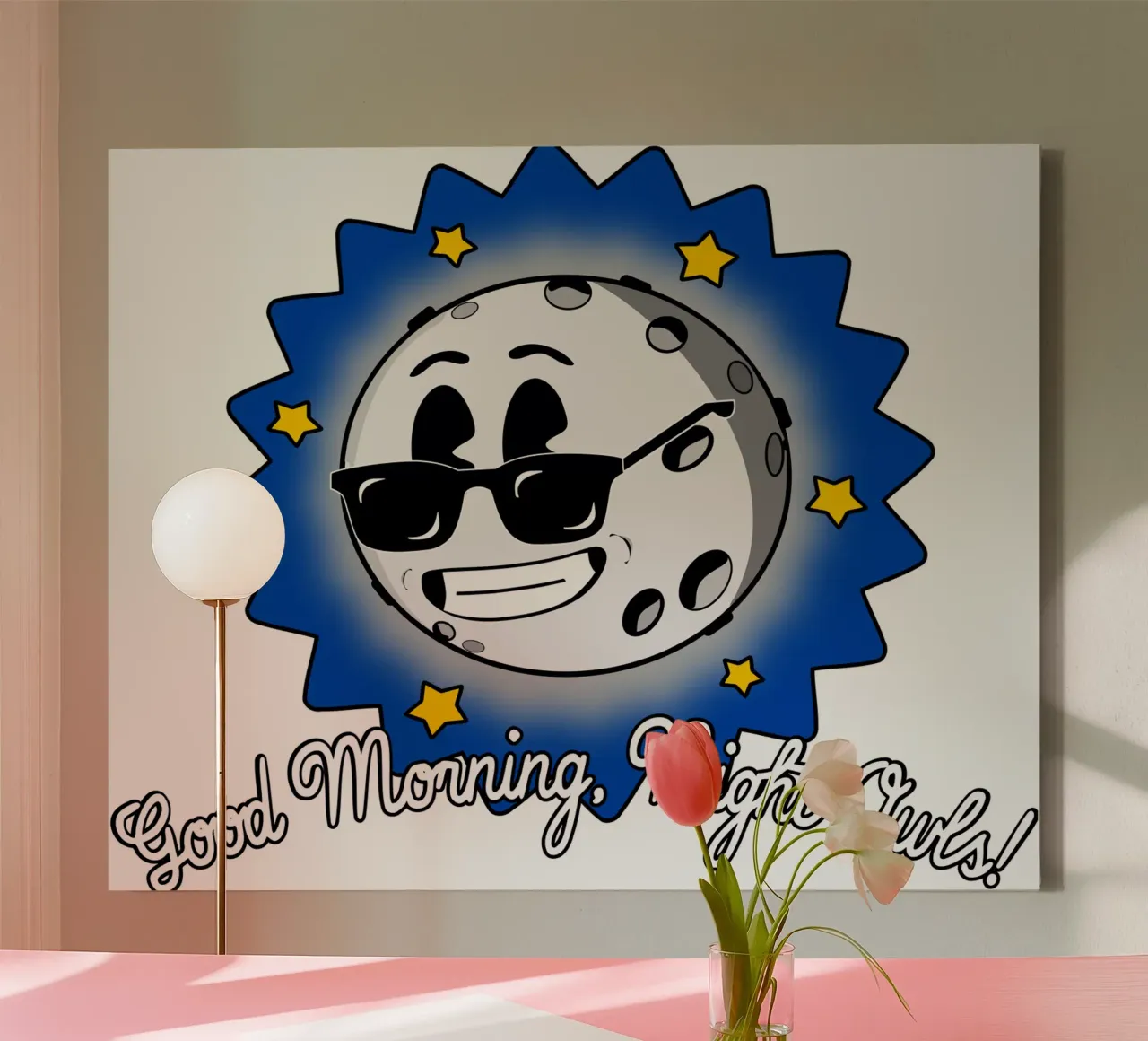 Goedemorgen Nachtbrakers Grappig Schattig Cool Nachtleven Maan canvas met Baklijst van sillyindustries