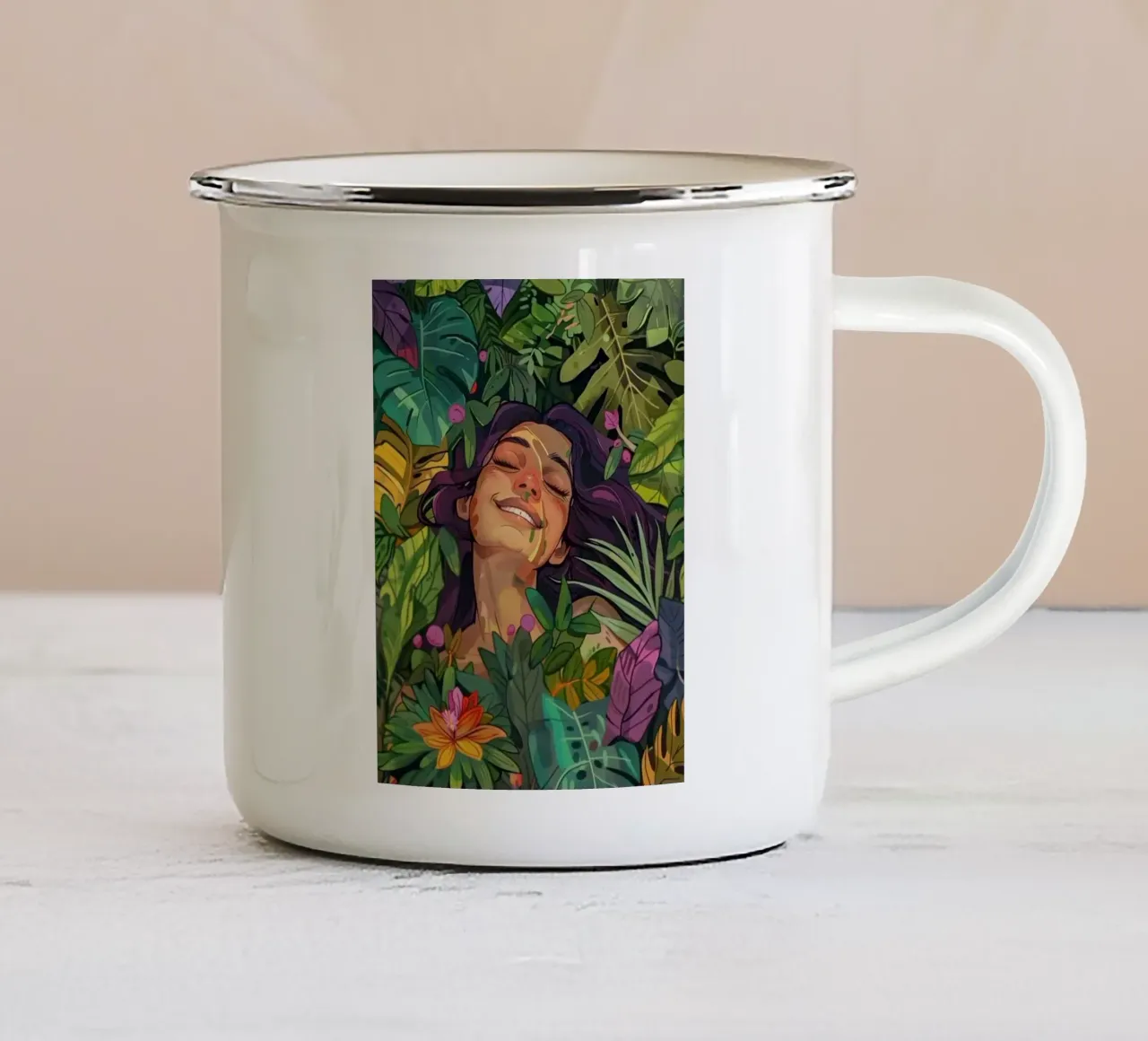 girl inside color forest tazza in smalto da comura