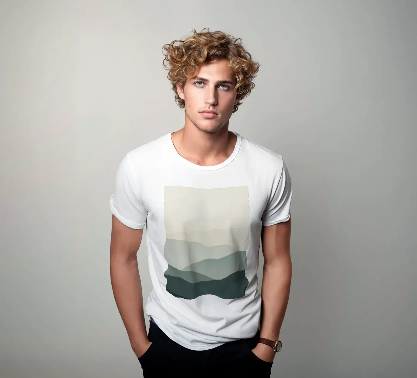 Watercolor Layered Mountain Ranges t-shirt da DesignDoodle
