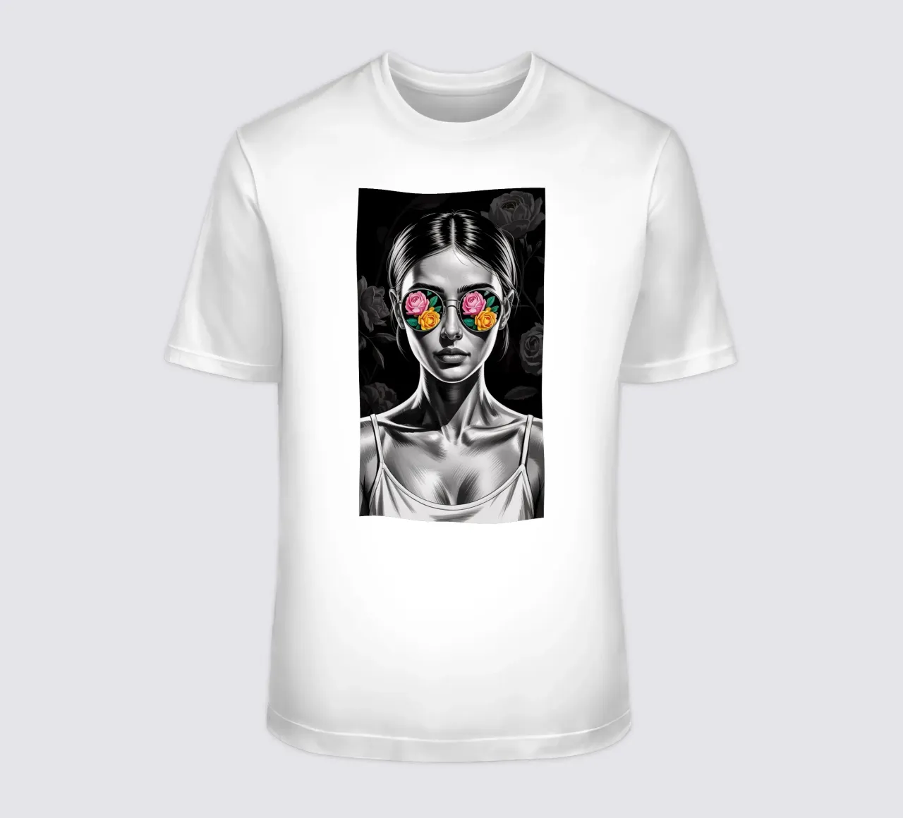 Donna con occhiali a fiori t-shirt da BenCoStyle