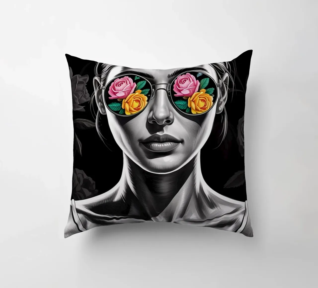 Donna con occhiali a fiori cuscino da BenCoStyle