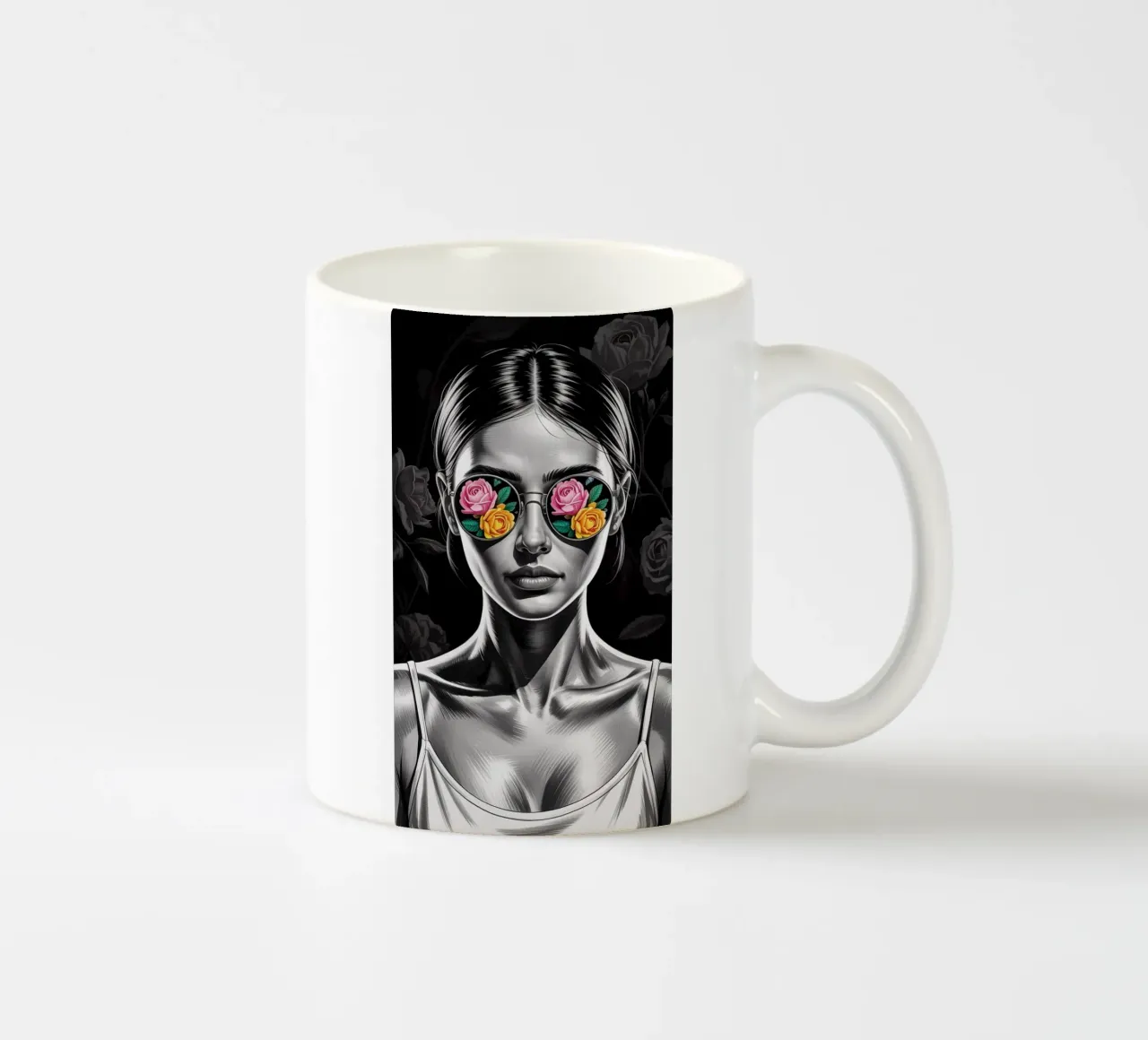 Donna con occhiali a fiori tazza in ceramica da BenCoStyle