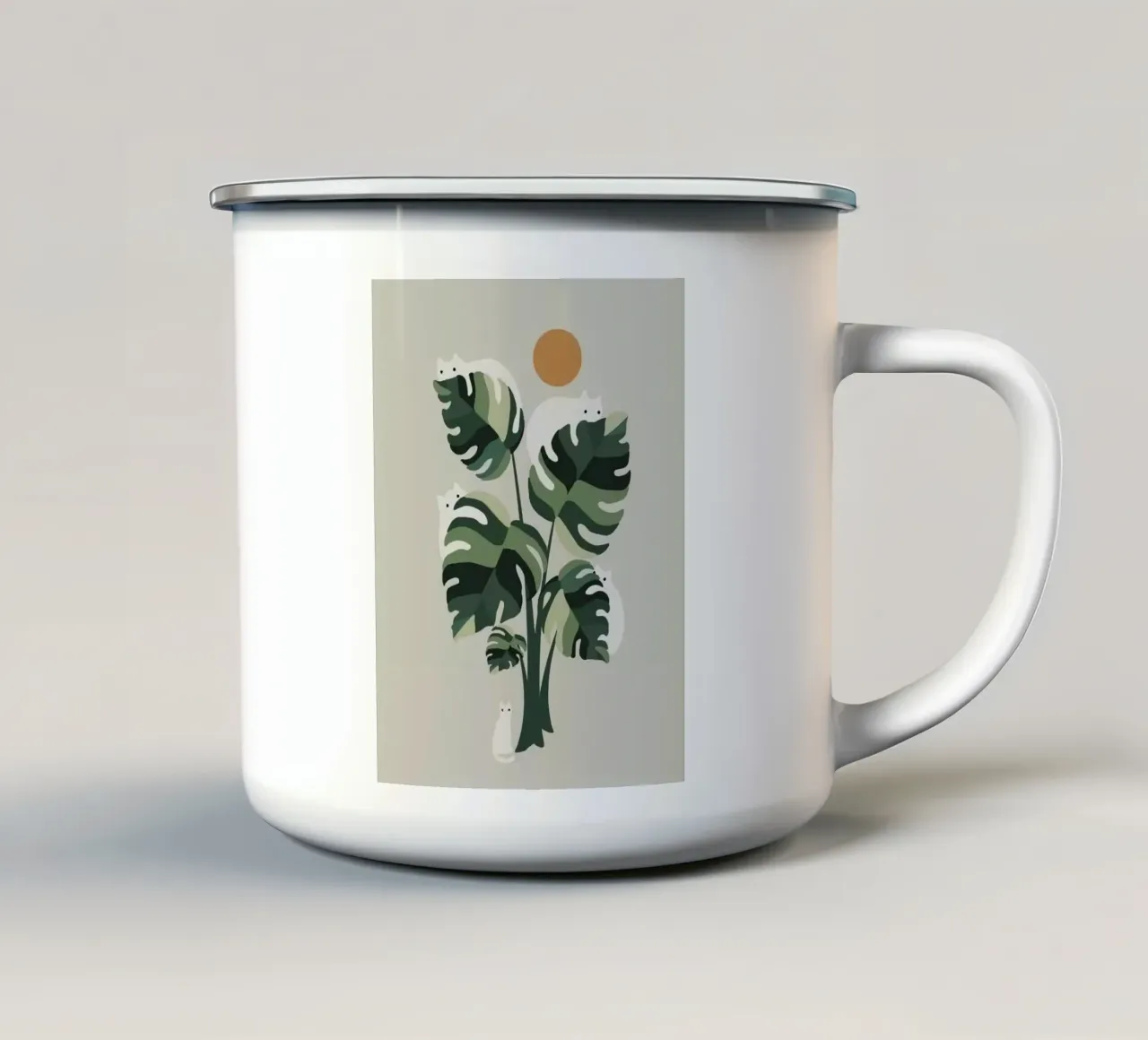cat on branch tazza in smalto da comura