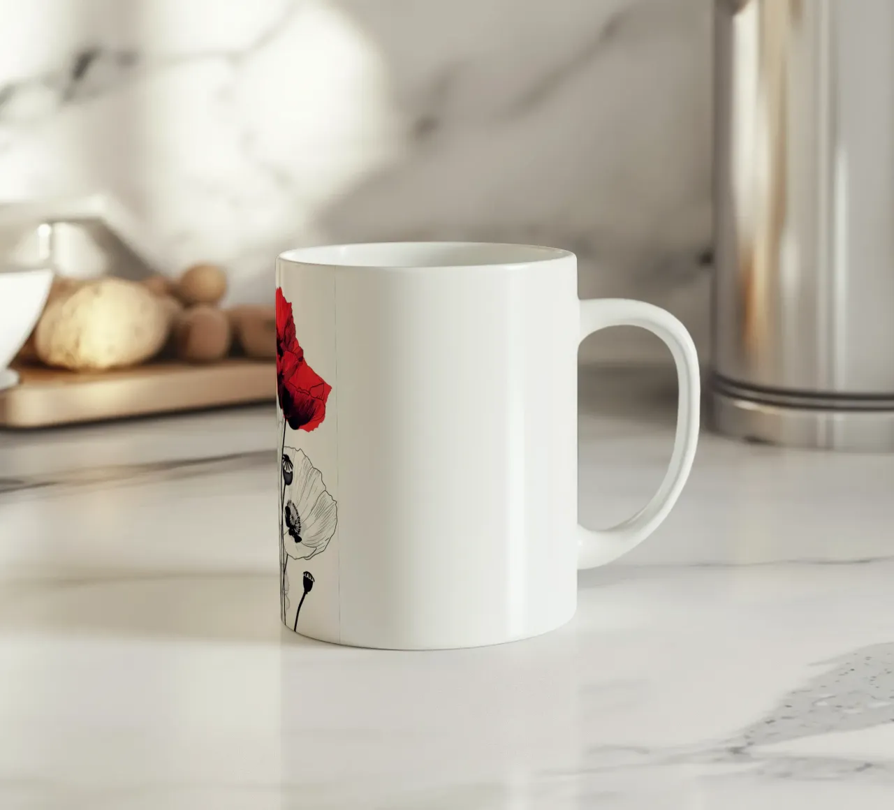 Papaveri bianchi e rossi tazza in ceramica da Justyna Jaszke JBJart