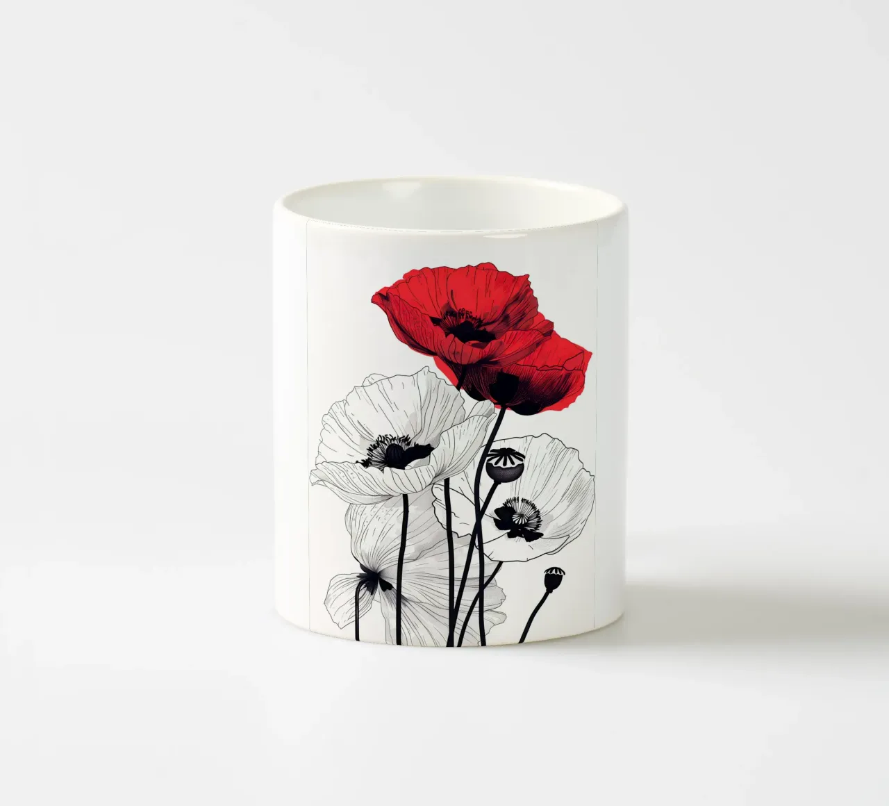Papaveri bianchi e rossi tazza in ceramica da Justyna Jaszke JBJart