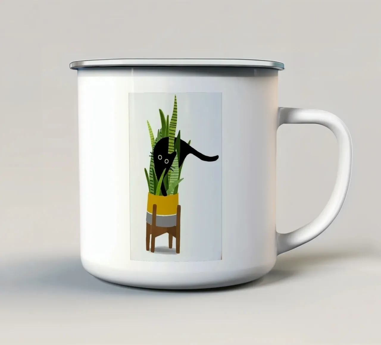 cat posture over the vase tazza in smalto da Grant