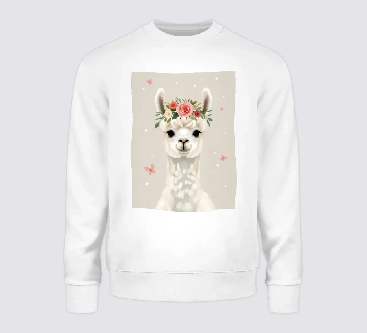 Simpatico lama con corona floreale e farfalle felpa da DesignDoodle