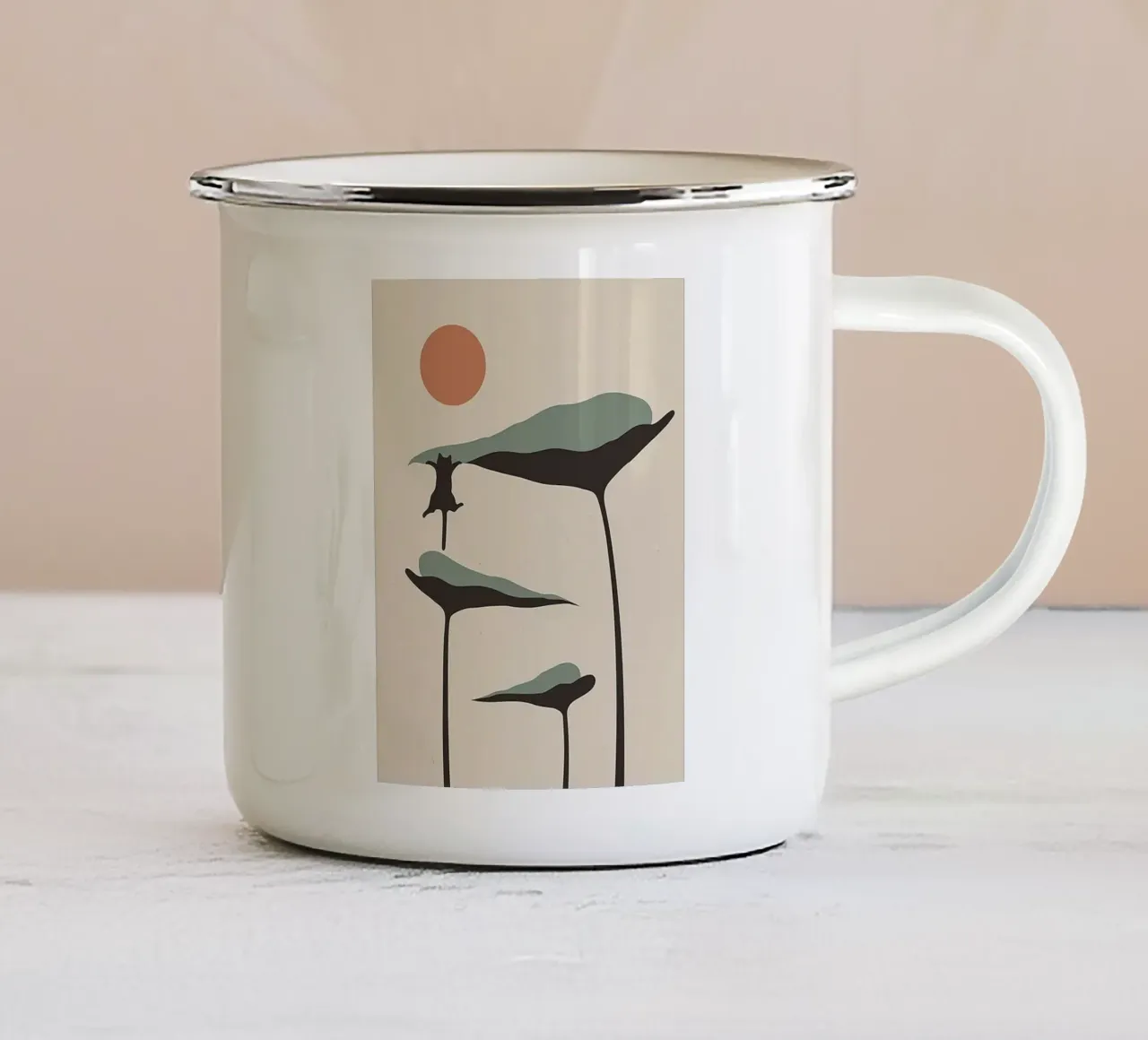cat climb on the branch tazza in smalto da Grant