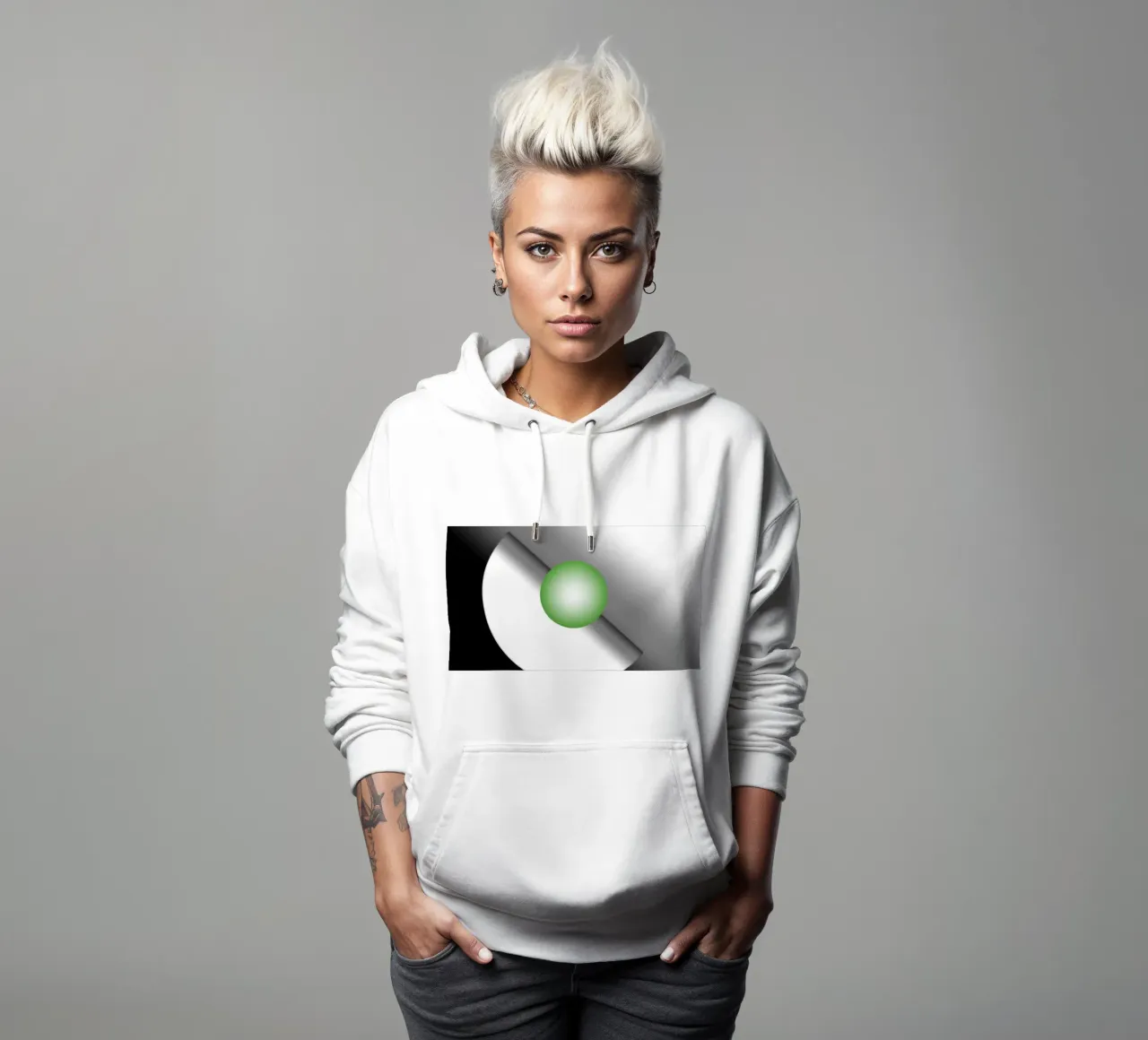 Illustrazione 3D con sfera verde felpa con cappuccio da BenCoStyle