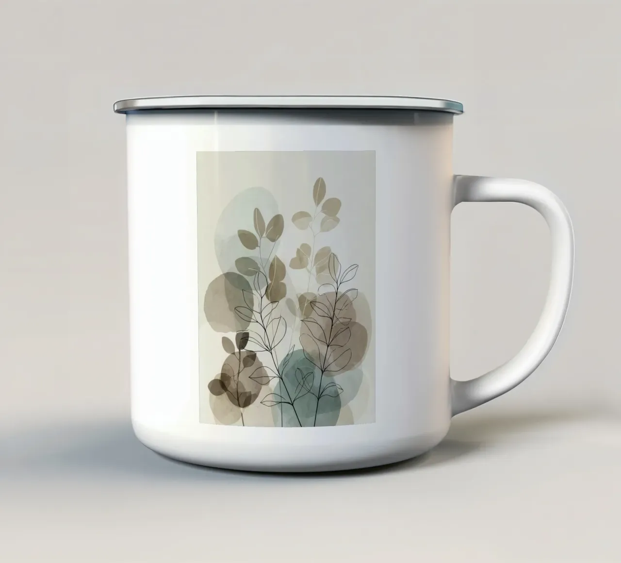 Arte da parete minimalista con fiori botanici in tonalità neutre tazza in smalto da Artbyvo