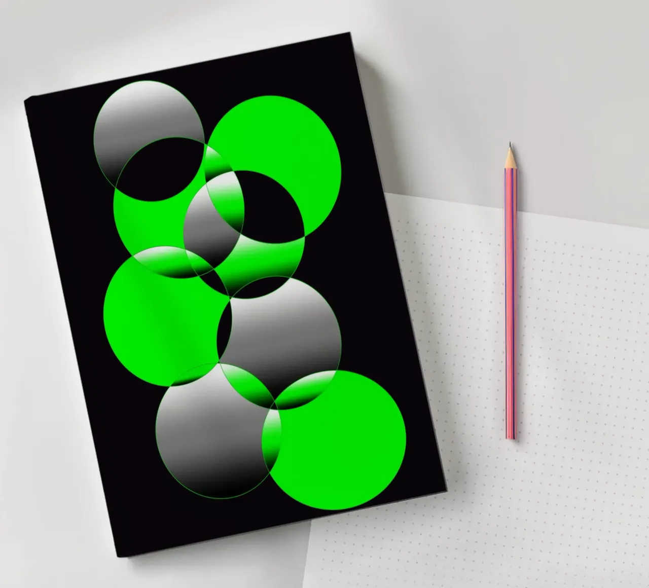 Green and black design with circles notebook by BenCoStyle