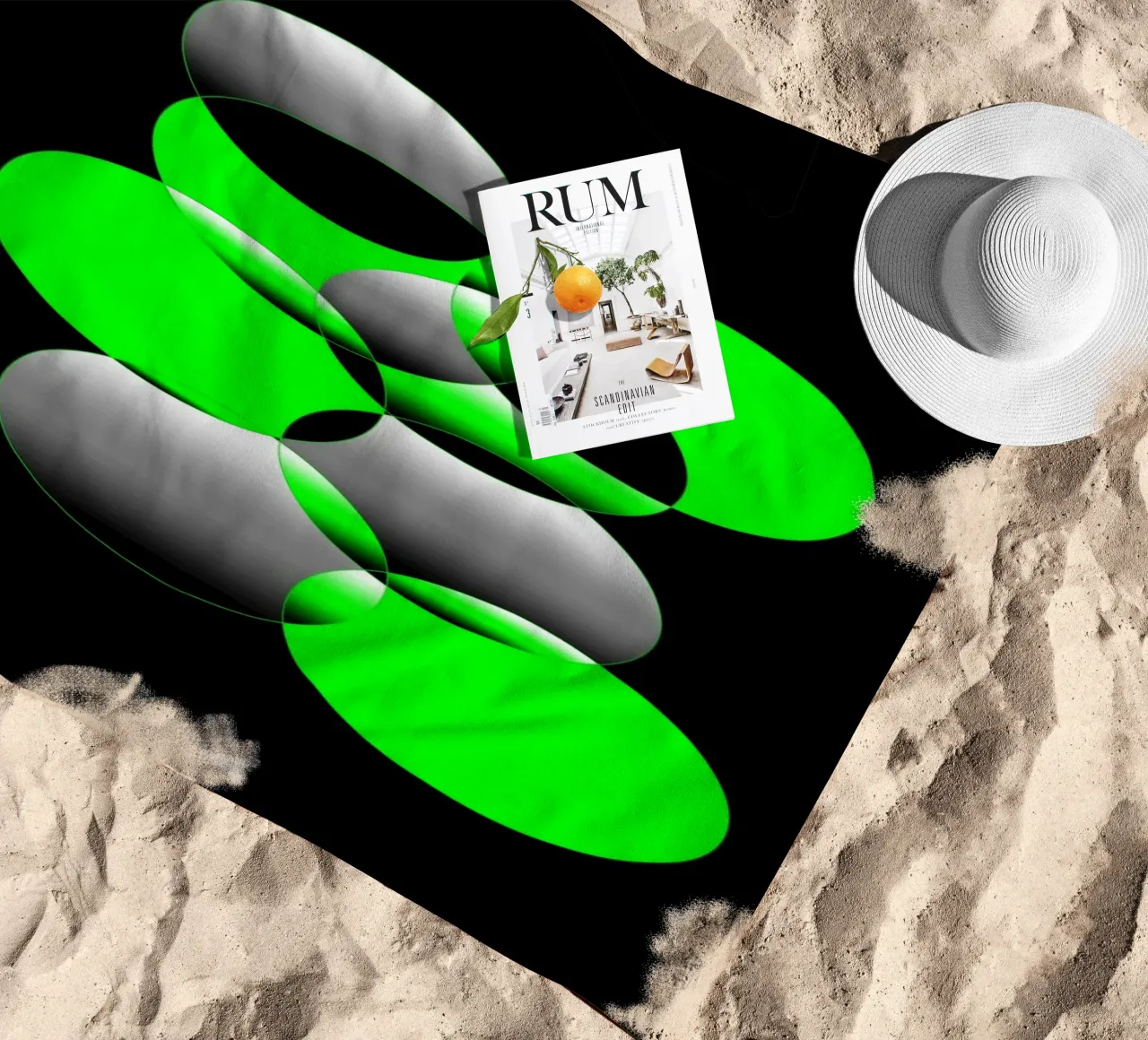 Design verde e nero con cerchi telo mare da BenCoStyle