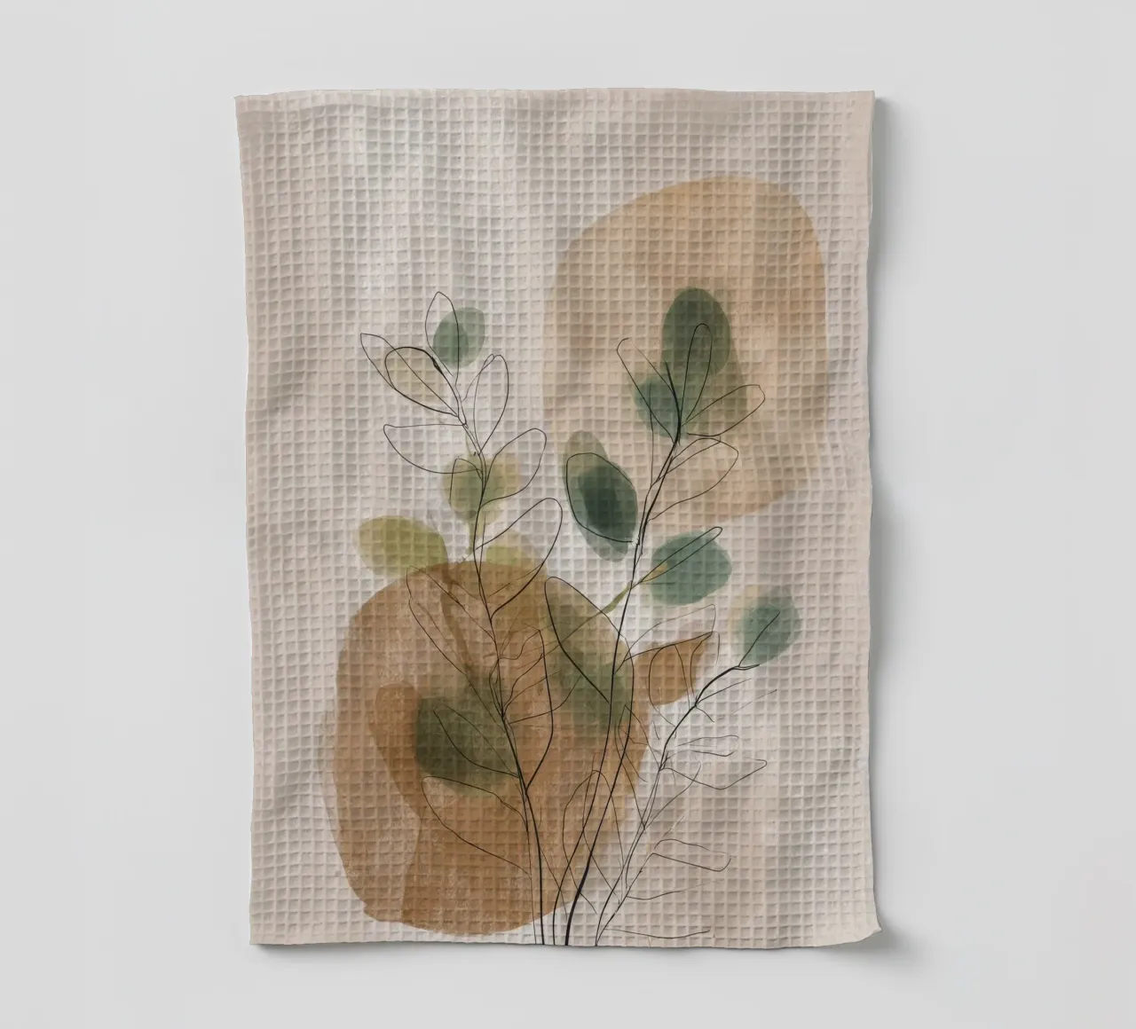 Art mural minimal de fleurs botaniques en beige et vert torchon de Artbyvo