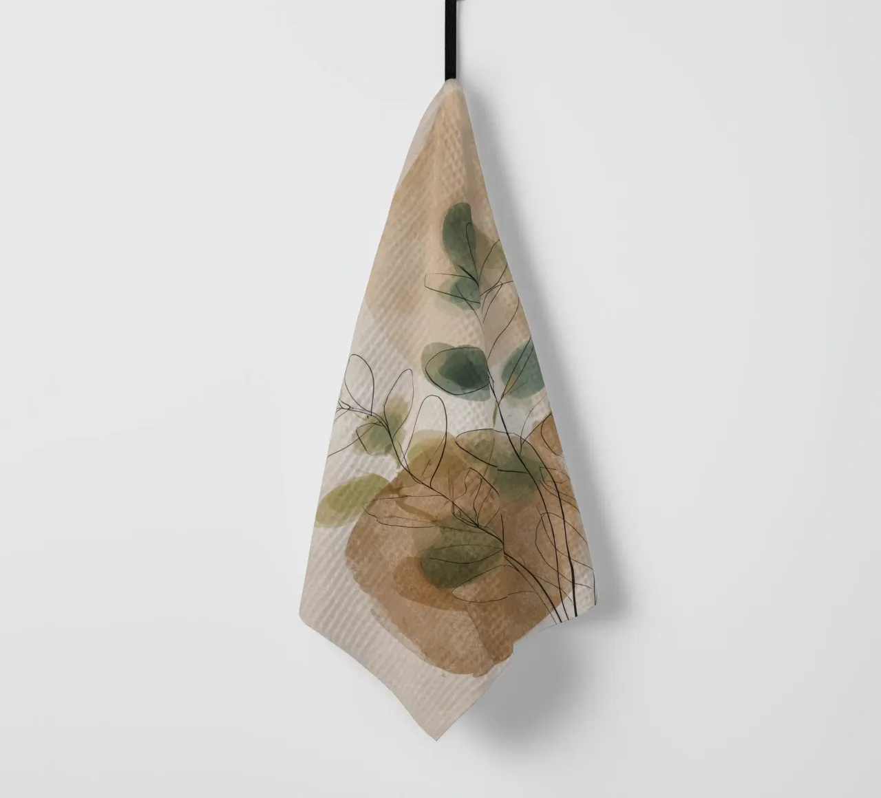 Art mural minimal de fleurs botaniques en beige et vert torchon de Artbyvo