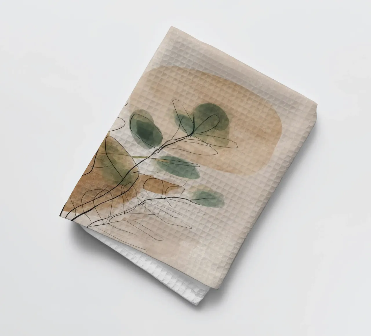 Art mural minimal de fleurs botaniques en beige et vert torchon de Artbyvo