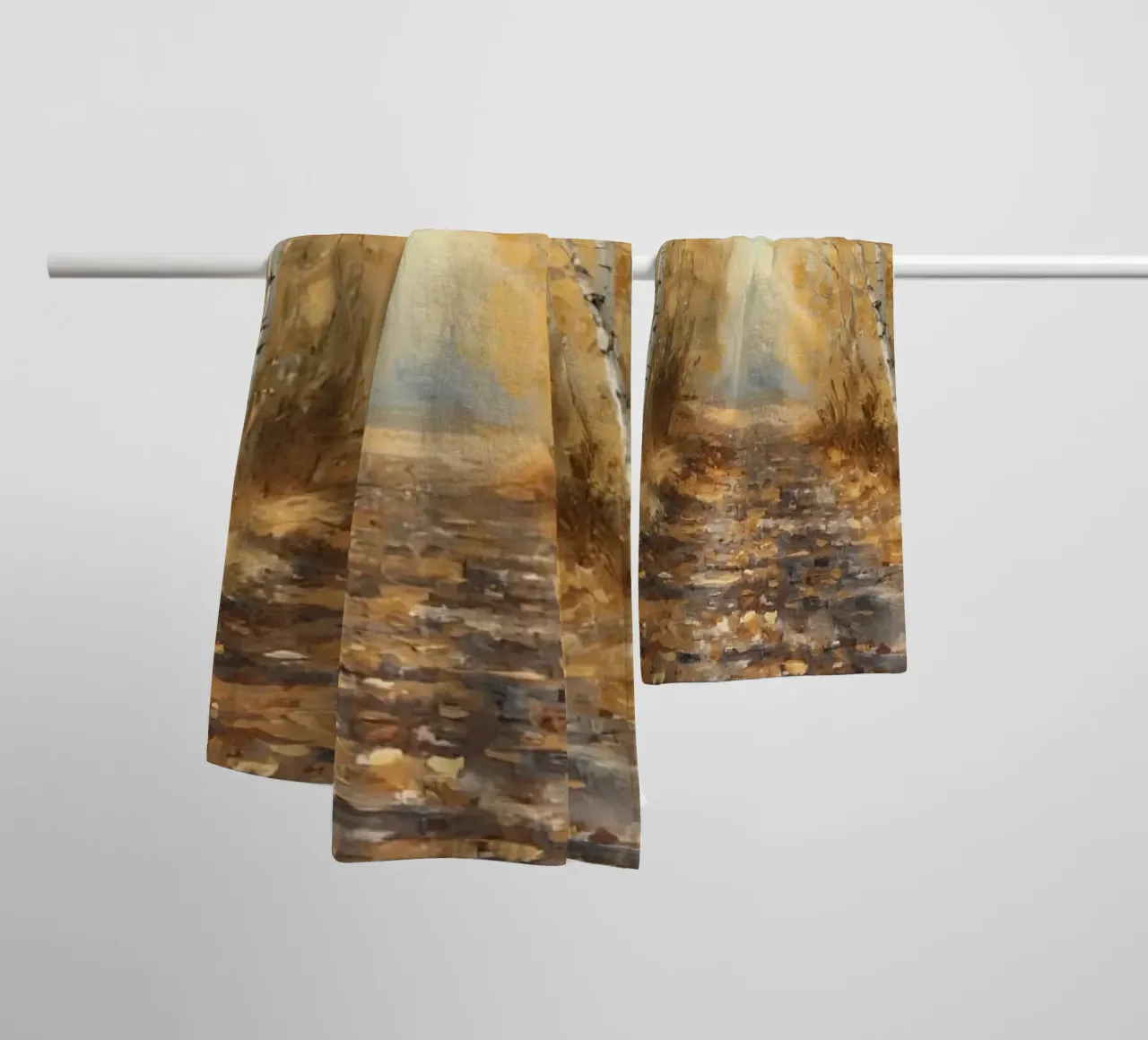 Birch Forest Path in Autumn towel by DesignDoodle