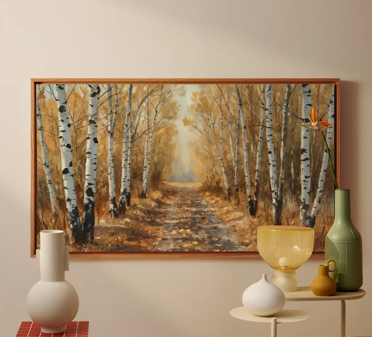Birch Forest Path in Autumn canvas by DesignDoodle
