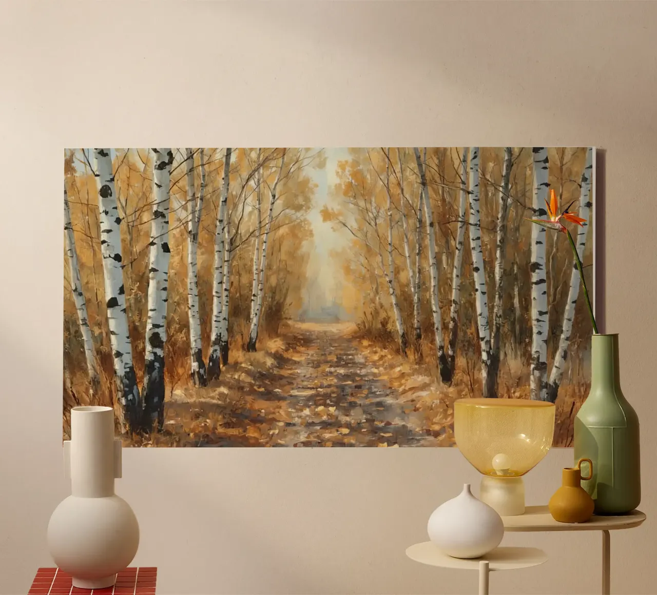 Birch Forest Path in Autumn canvas by DesignDoodle