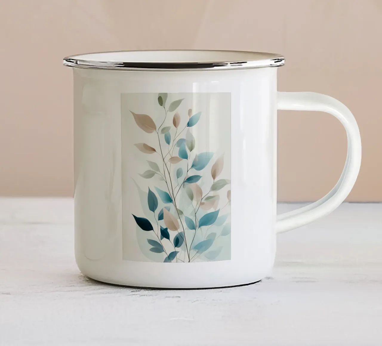 Minimal Botanical Flower Muurkunst in Blauw en Beige emaille mok van Artbyvo