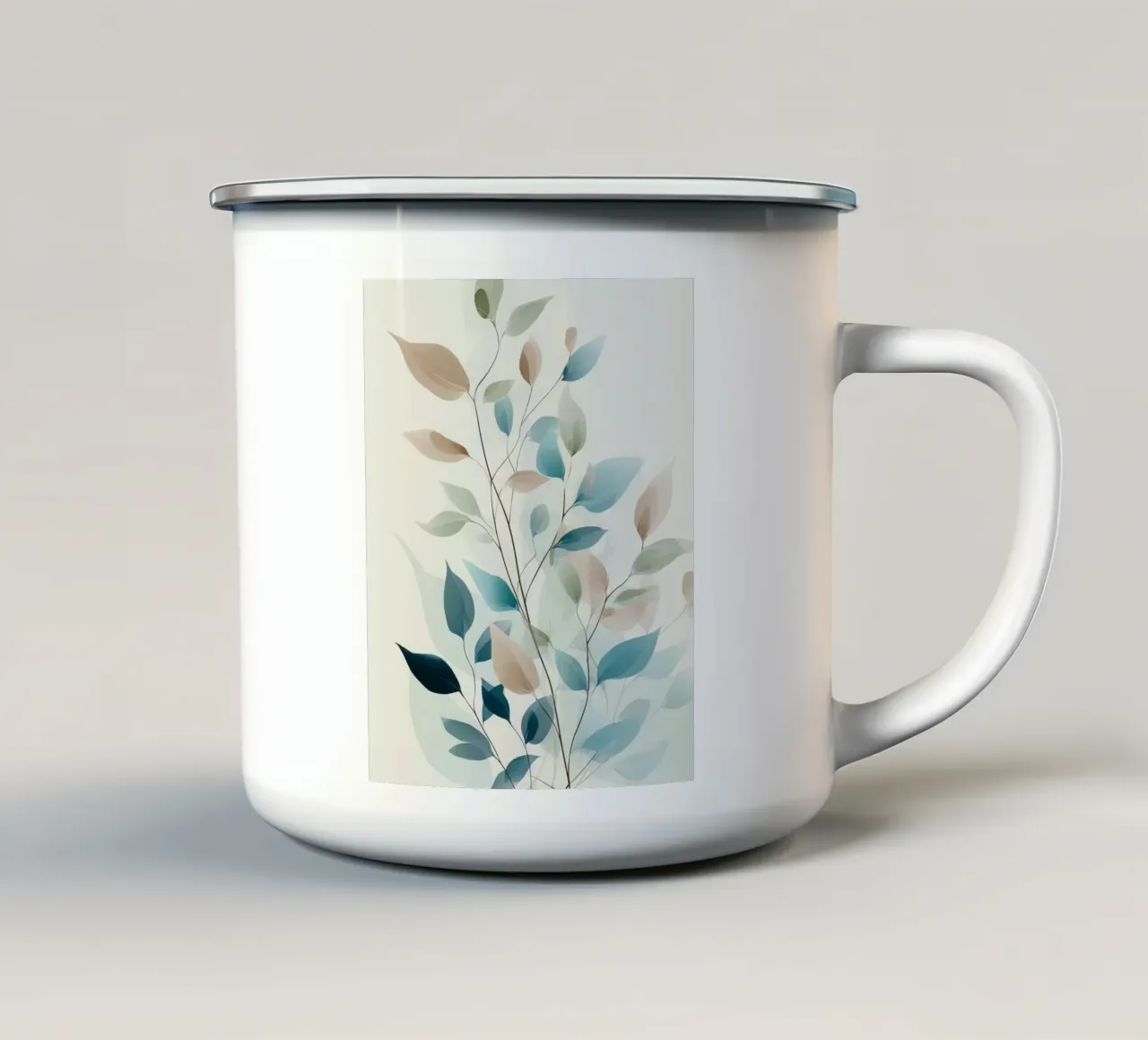 Minimal Botanical Flower Muurkunst in Blauw en Beige emaille mok van Artbyvo