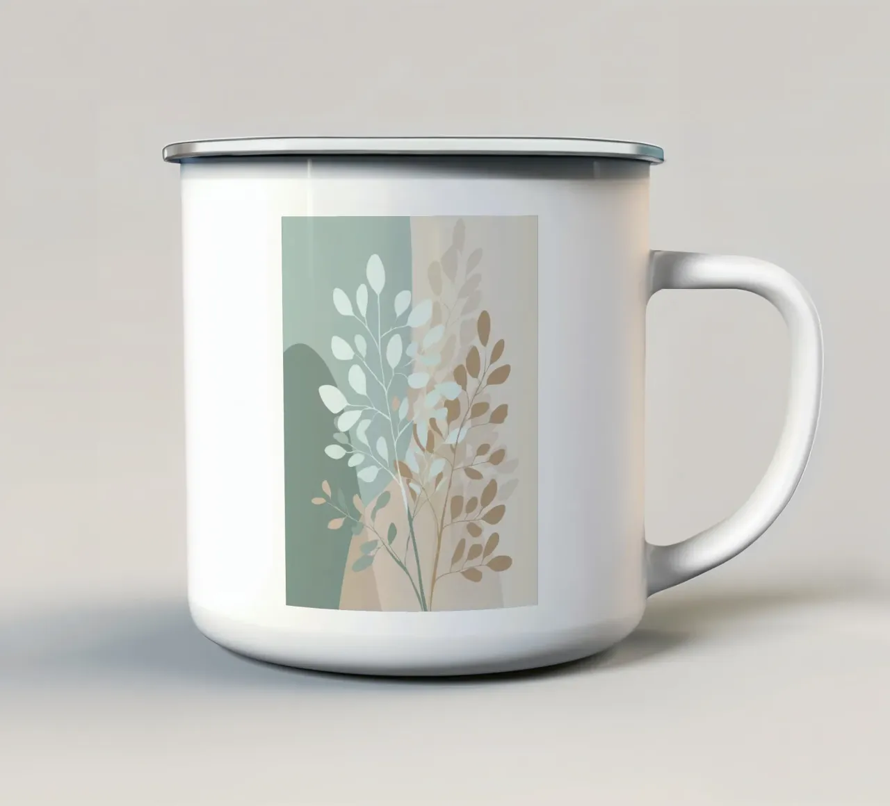 Arte da parete con fiori botanici astratti in verde salvia e beige tazza in smalto da Artbyvo