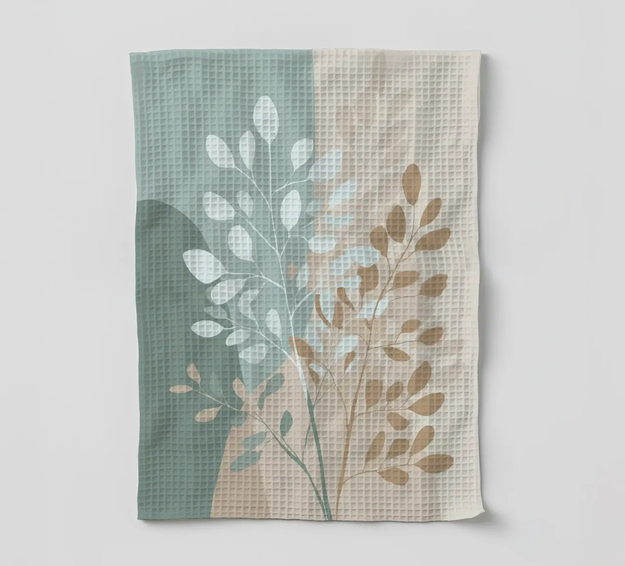 Art mural abstrait de fleurs botaniques en vert sauge et beige torchon de Artbyvo