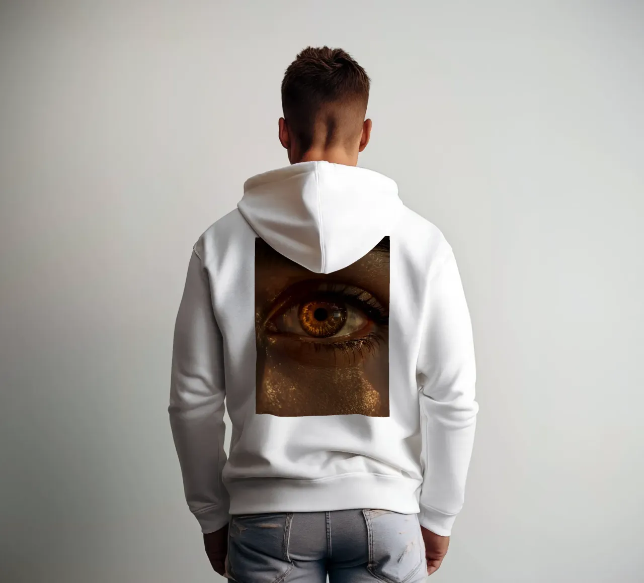 Macro occhio umano con iride ambrata e riflessi dorati della pelle felpa con cappuccio da DesignDoodle