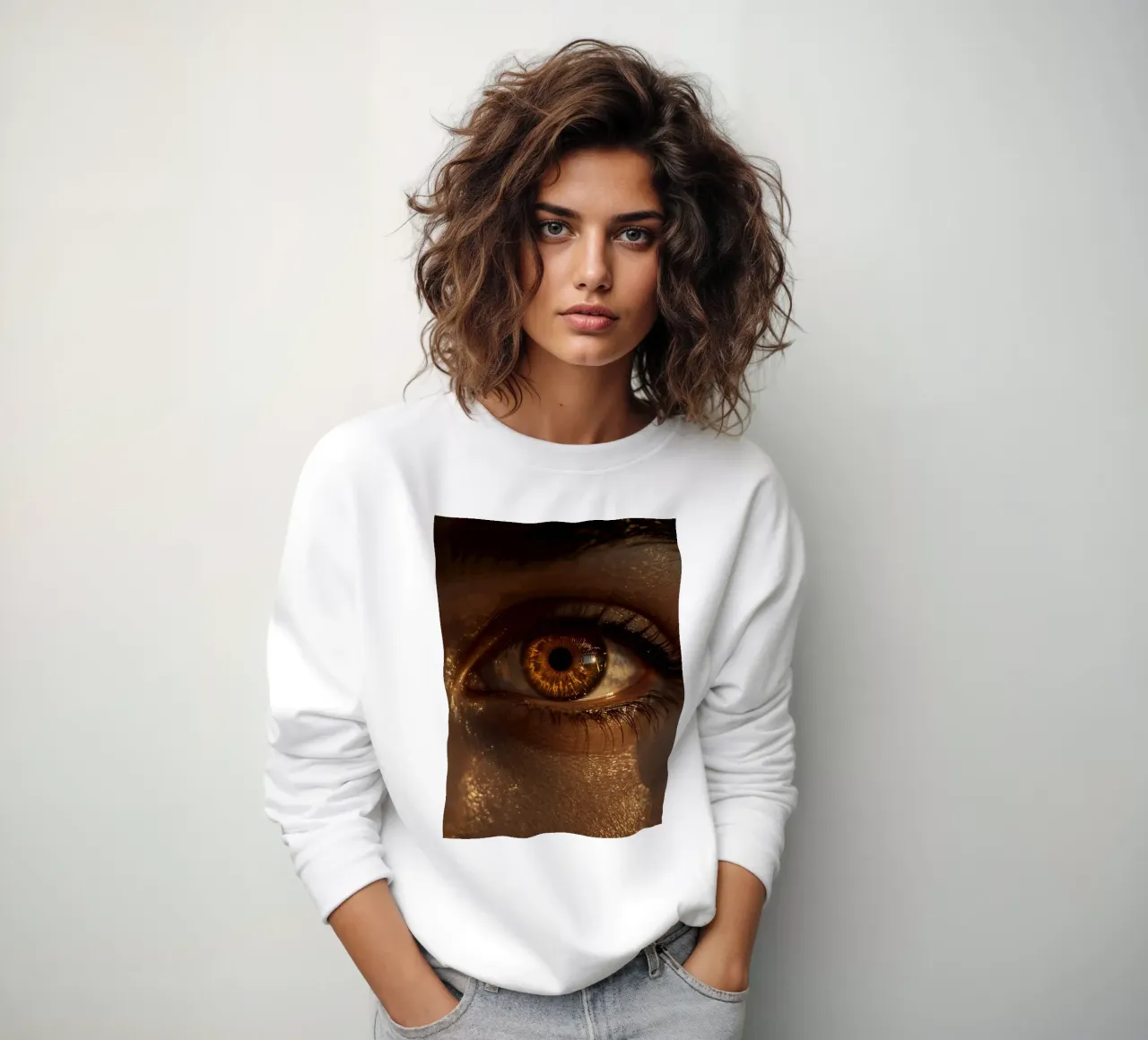 Macro occhio umano con iride ambrata e riflessi dorati della pelle felpa da DesignDoodle