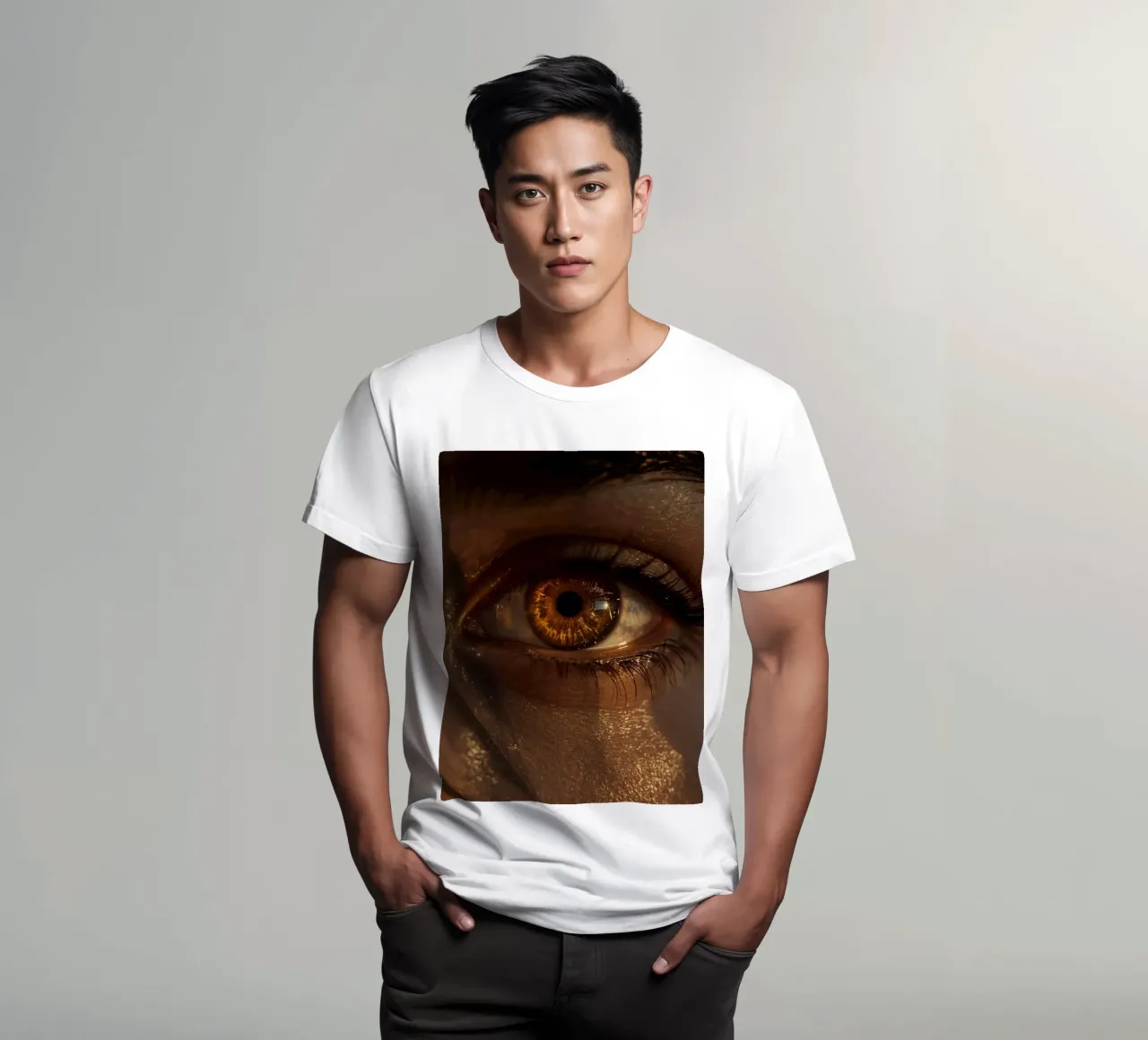 Macro occhio umano con iride ambrata e riflessi dorati della pelle t-shirt da DesignDoodle