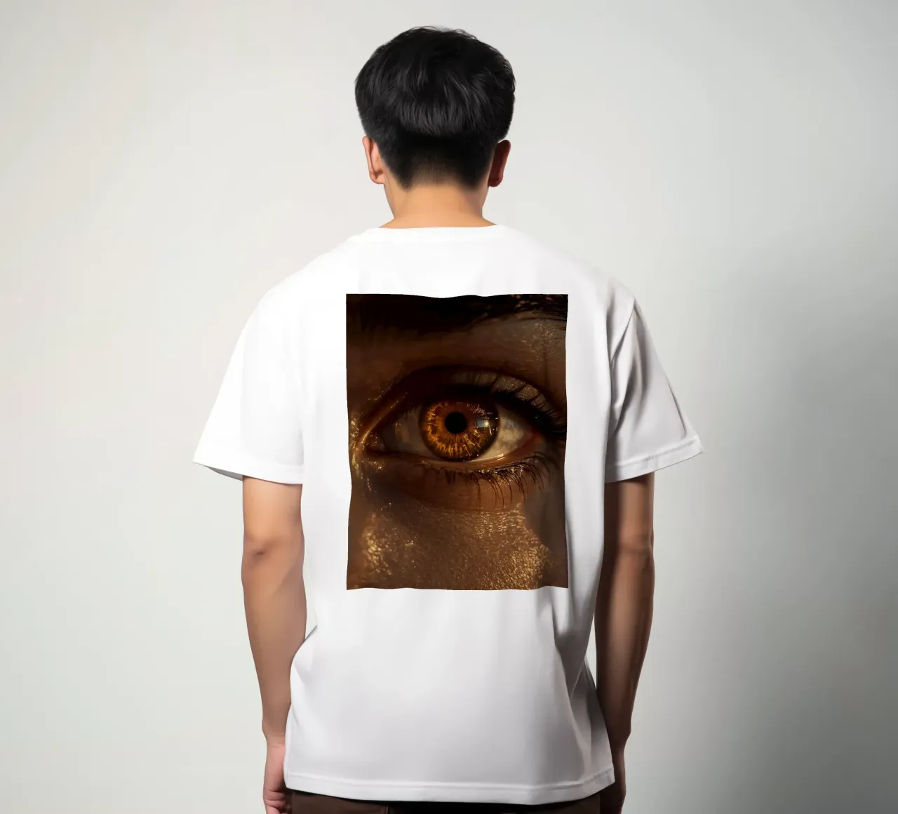 Macro occhio umano con iride ambrata e riflessi dorati della pelle t-shirt da DesignDoodle