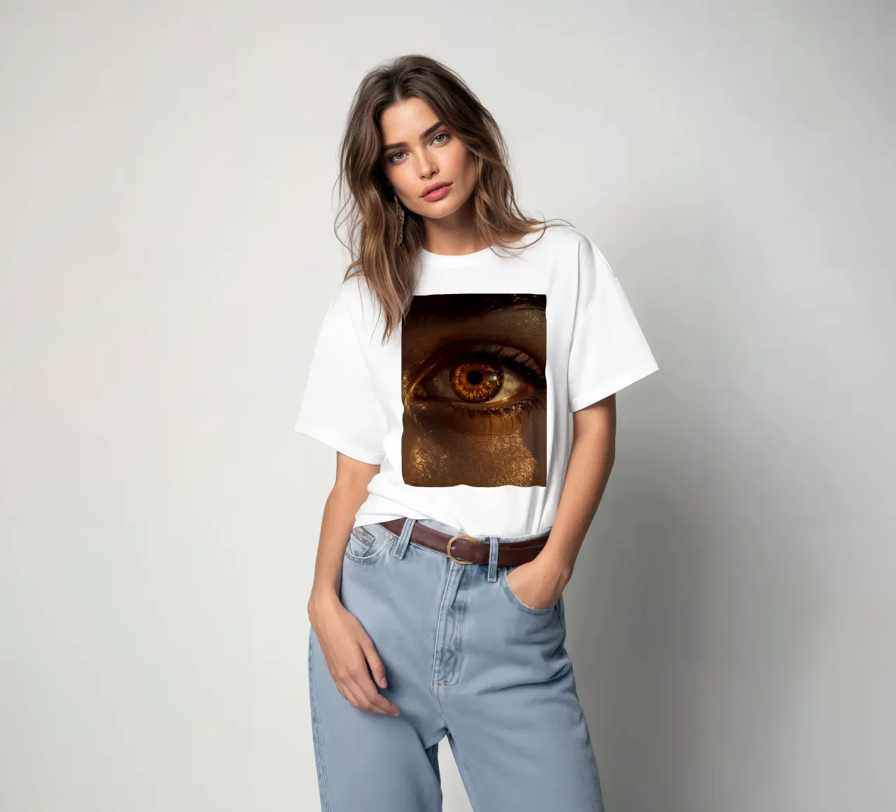 Macro occhio umano con iride ambrata e riflessi dorati della pelle t-shirt da DesignDoodle