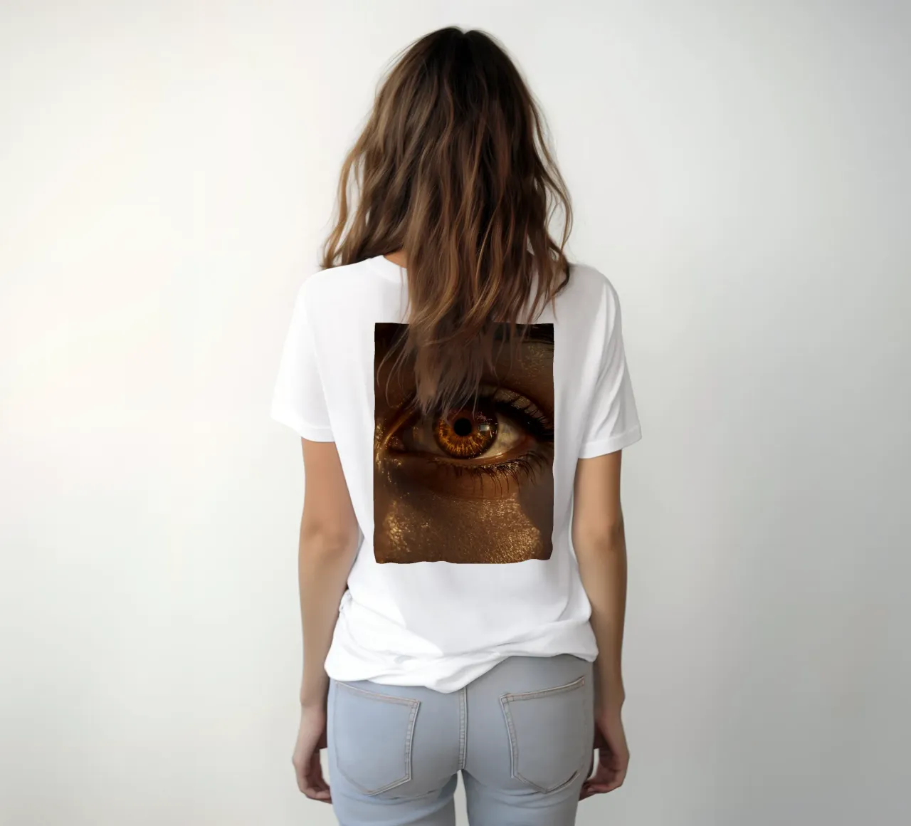 Macro occhio umano con iride ambrata e riflessi dorati della pelle t-shirt da DesignDoodle